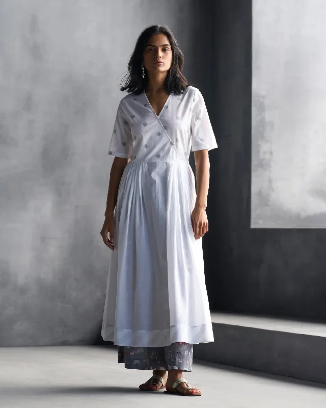 Front Overlap Yoke Kurta - White & Grey Luxurious Men's High