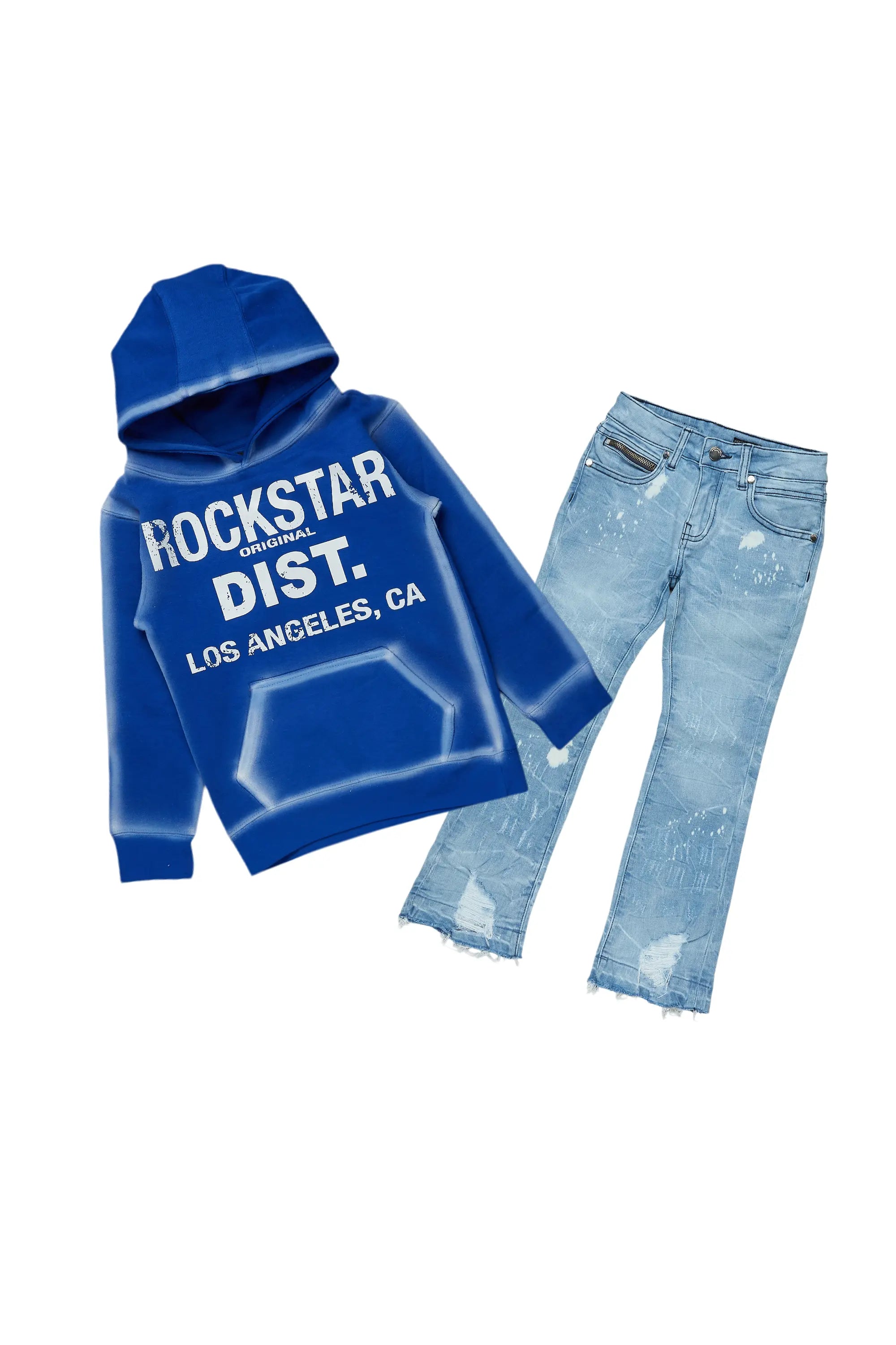 Boys Bridger Royal/Blue Hoodie/Stacked Flare Jean Set Sporty Men's Athleisure 