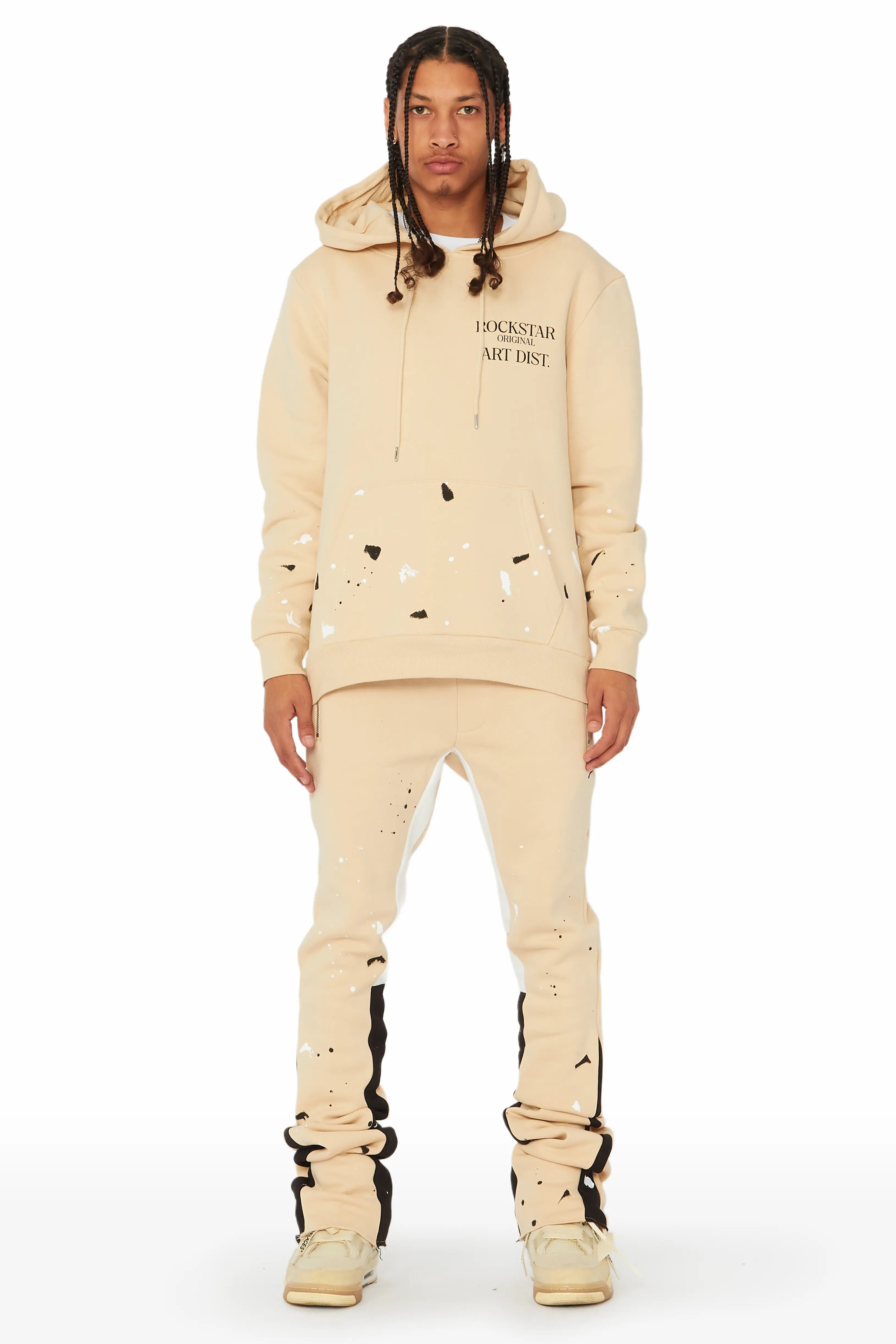 Jaco Beige Hoodie Stacked Flare Pant Track Set Confident Men's High