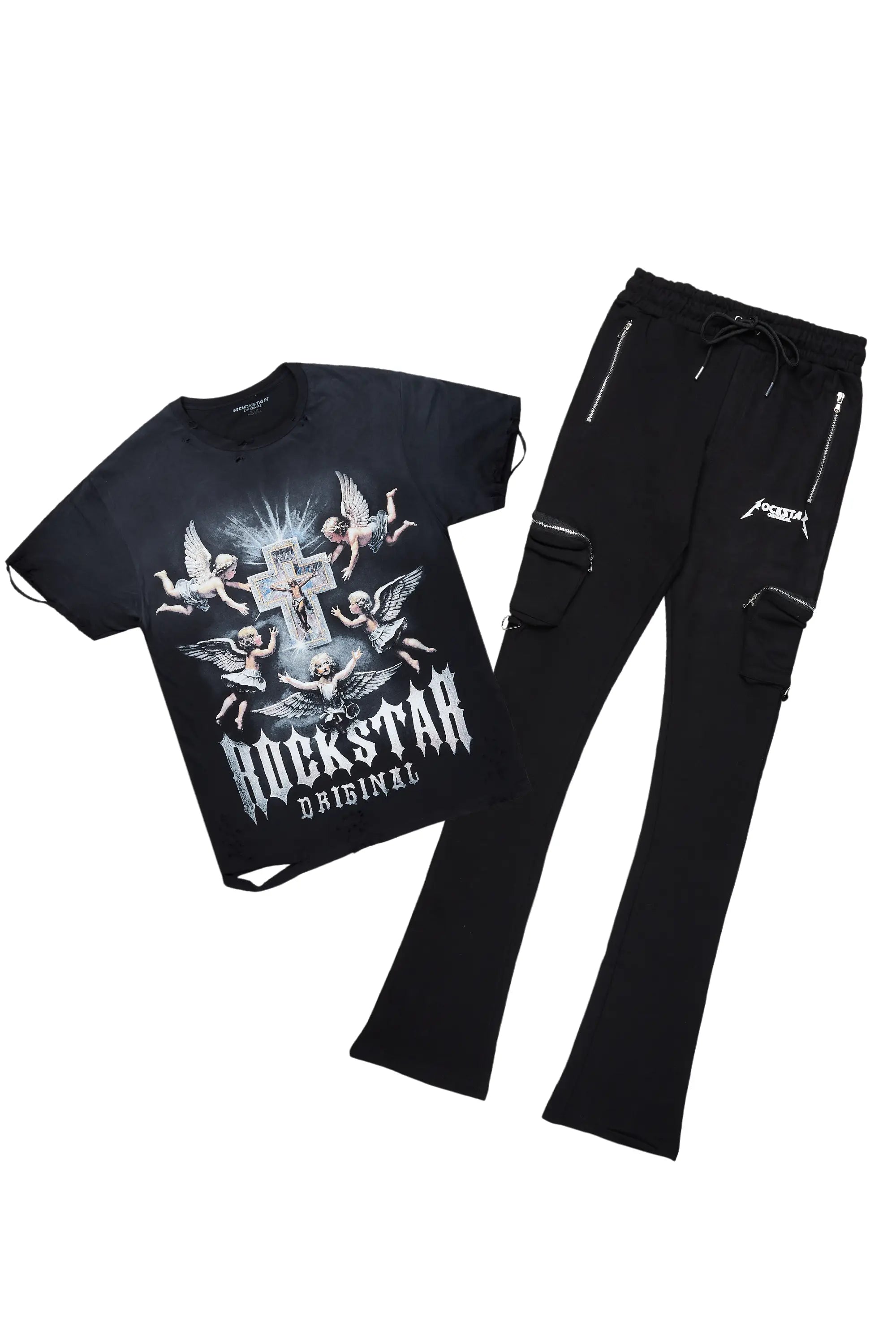 Adem Black T-Shirt & Colin Stacked Track Set Hip Men's Retro