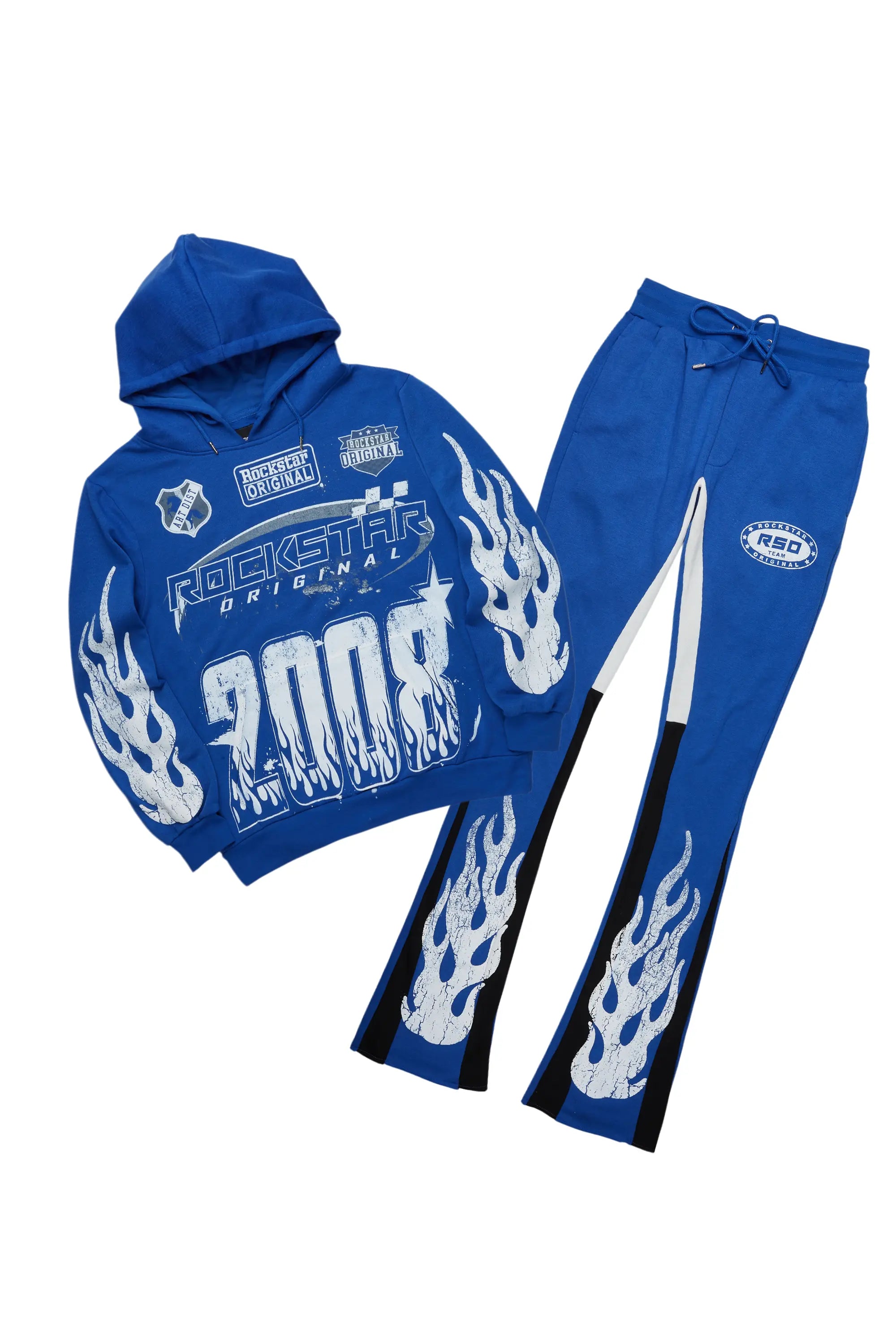 Amos Royal Blue Stacked Flare Hoodie Track Set Practical Men's Quick