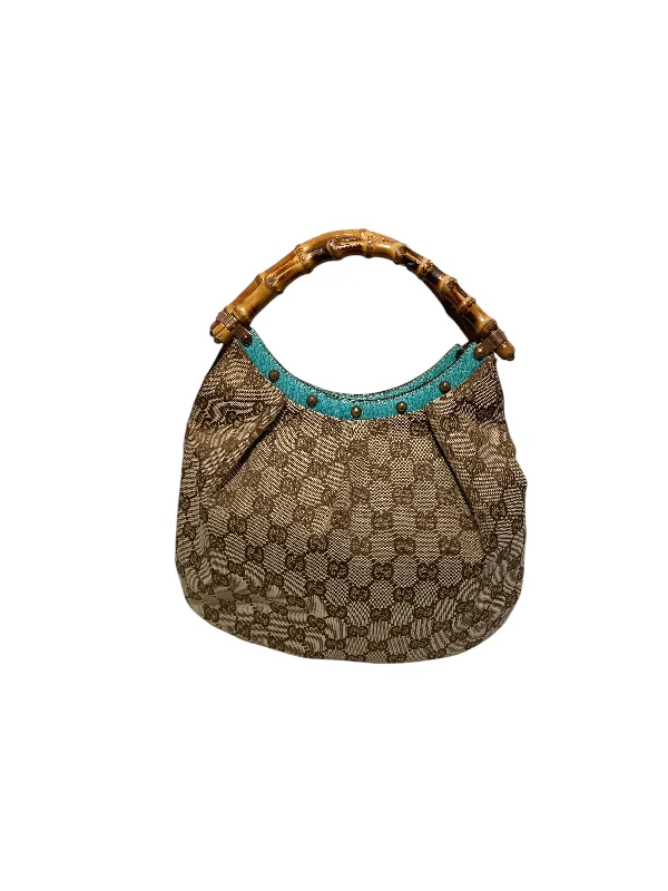 GUCCI/Hand Bag/Monogram/Cotton/CML/Canvas Bamboo HB Turq Accent Unique Men's Patch