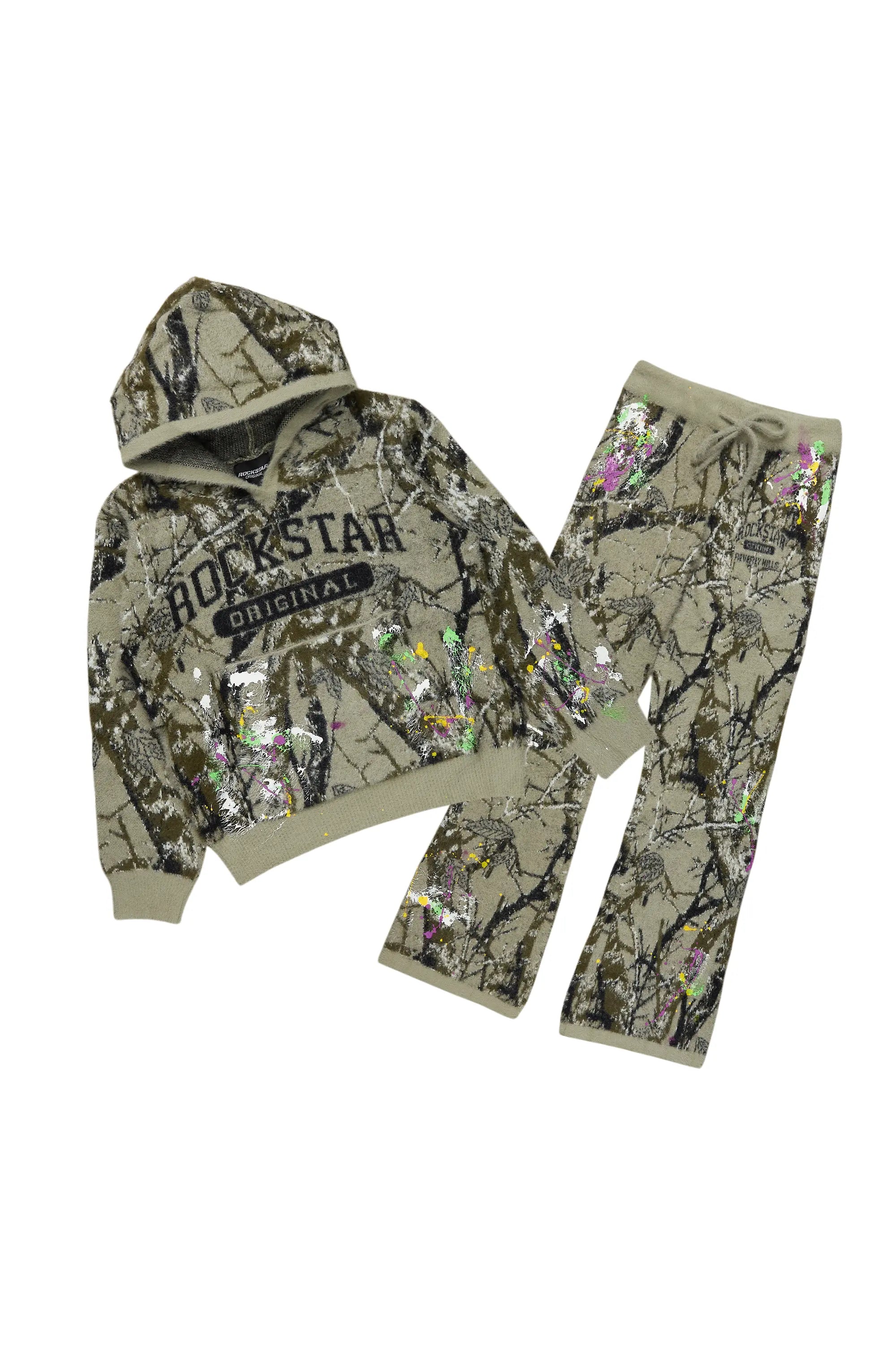 Boys Orson Tree Camo Stacked Flare Knitted Mohair Track Set Refined Men's Hand