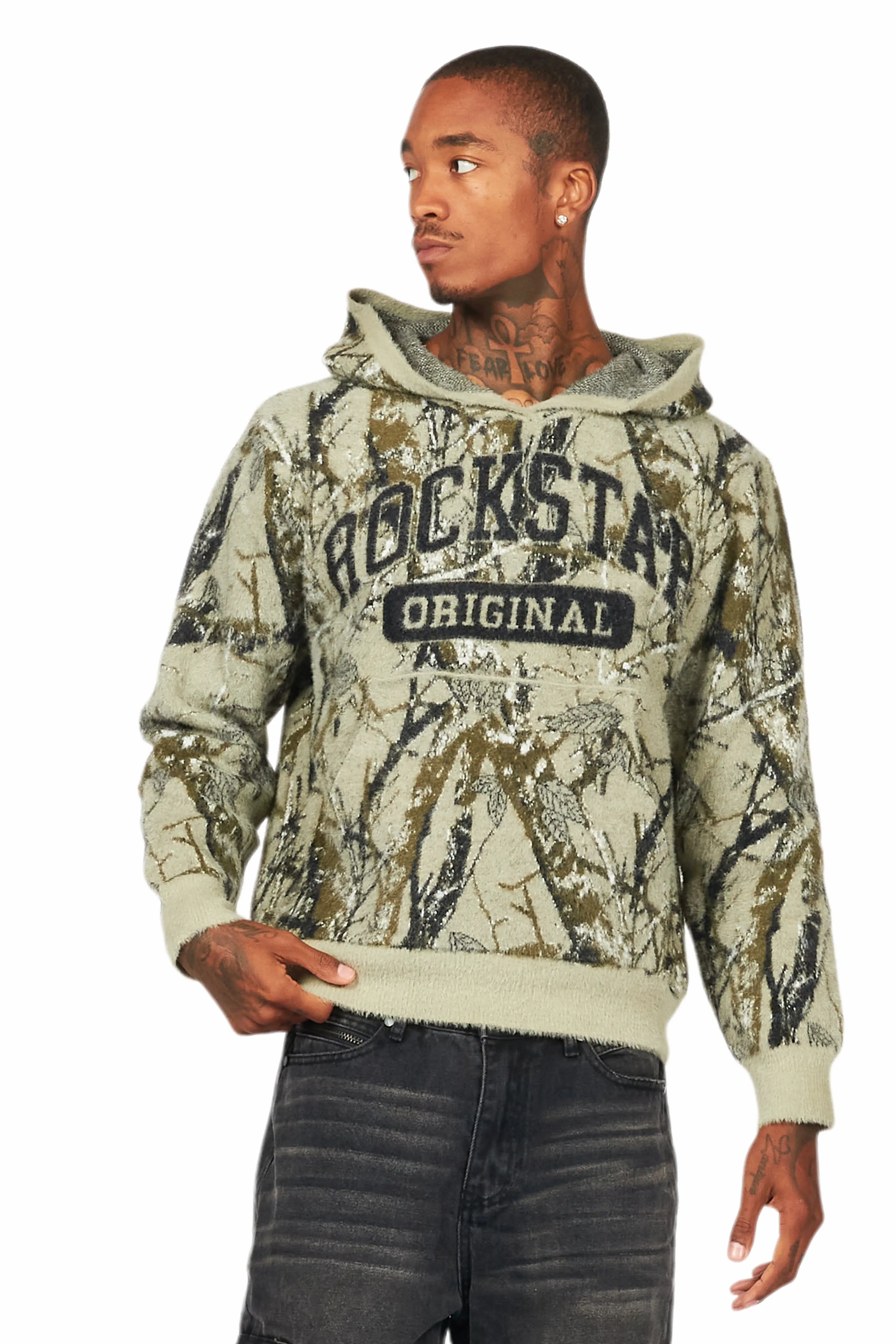 Damodar Tree Camo Knitted Mohair Hoodie Dynamic Men's High