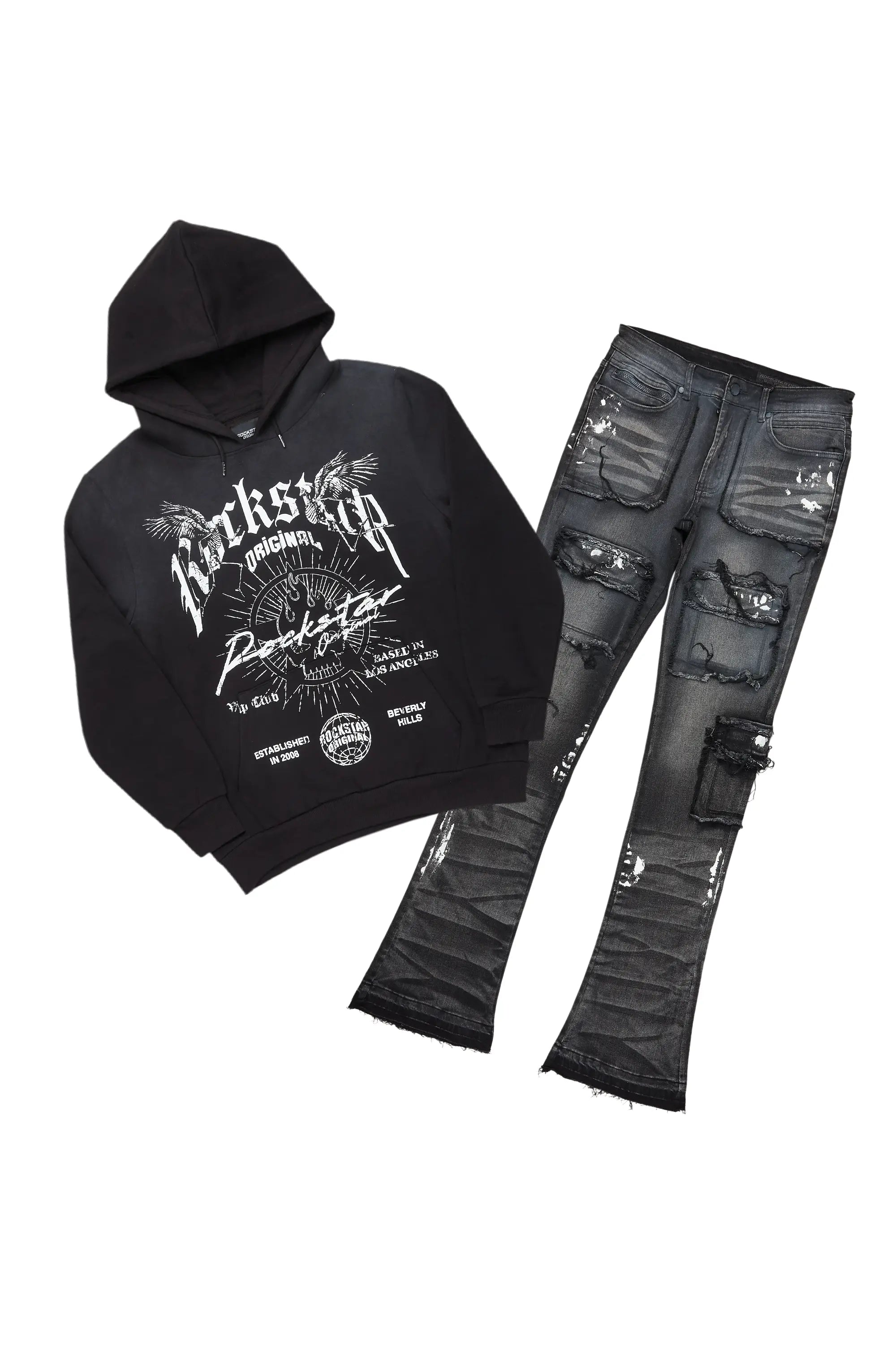 Tally Black Hoodie/Stacked Flare Jean Bundle Dynamic Men's Glow