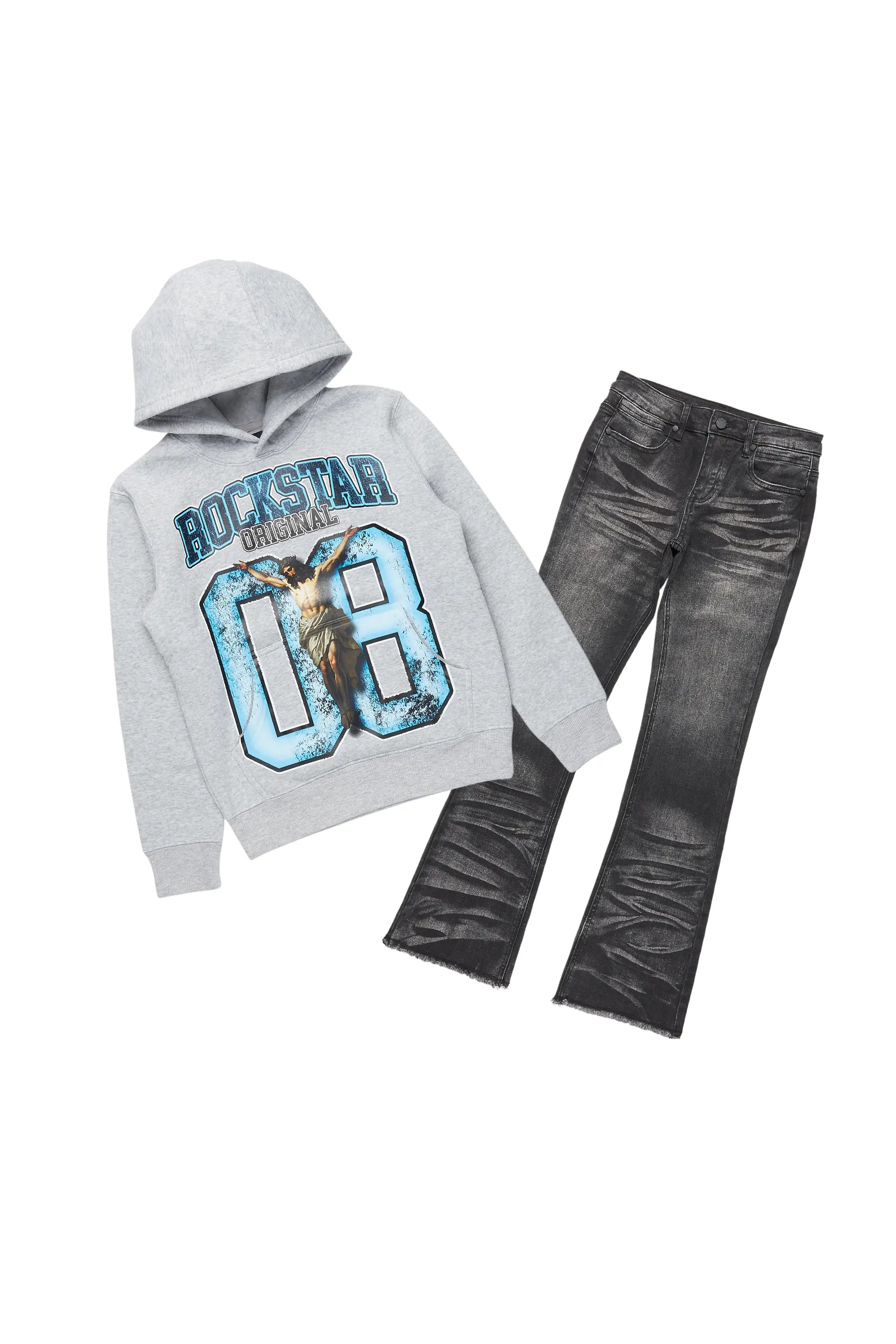 Boys Fields Grey/Black Hoodie/ Stacked Flare Jean Elegant Men's Formal 