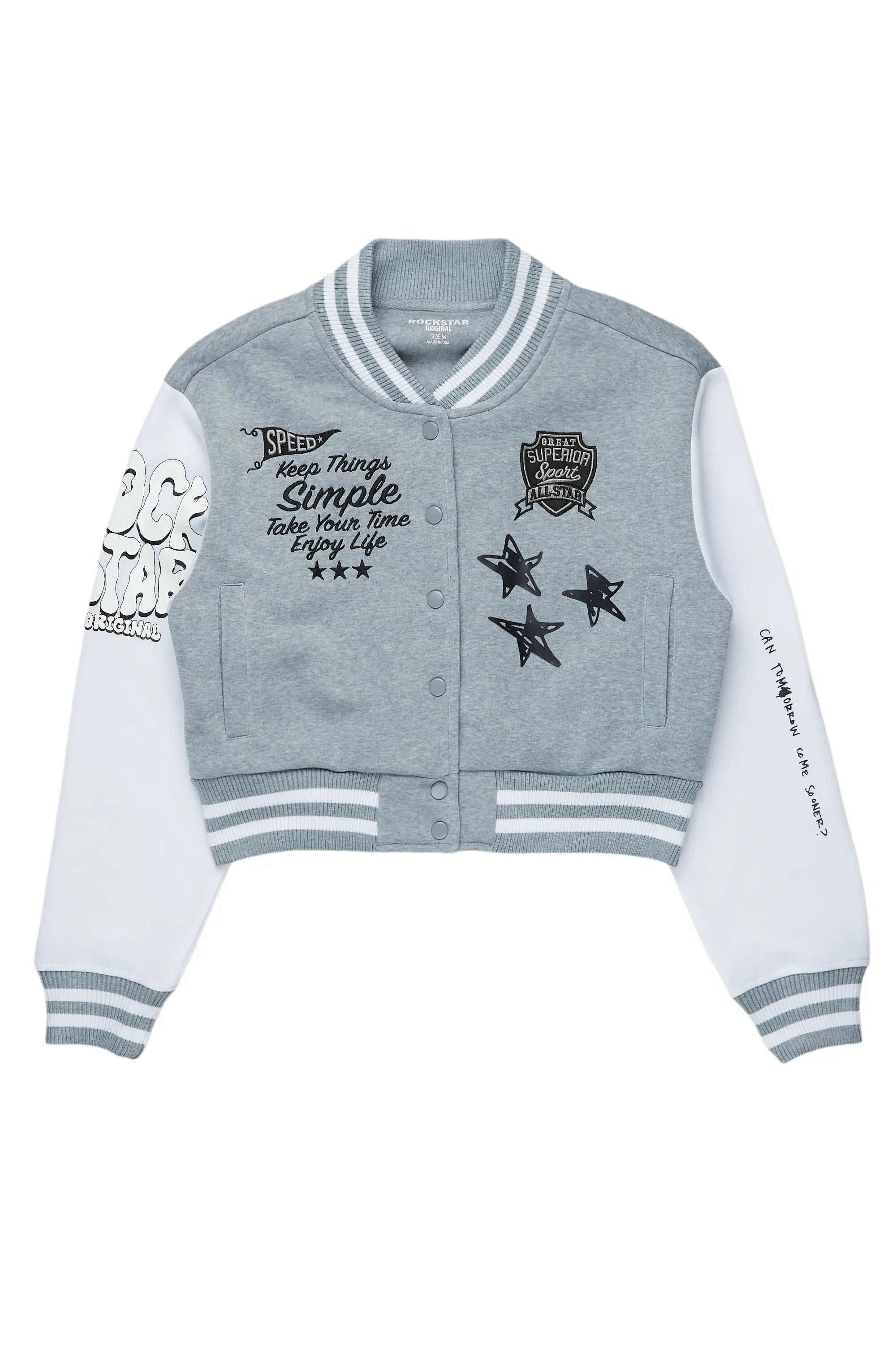 Kesira Heather Grey Varsity Jacket Monochromatic All