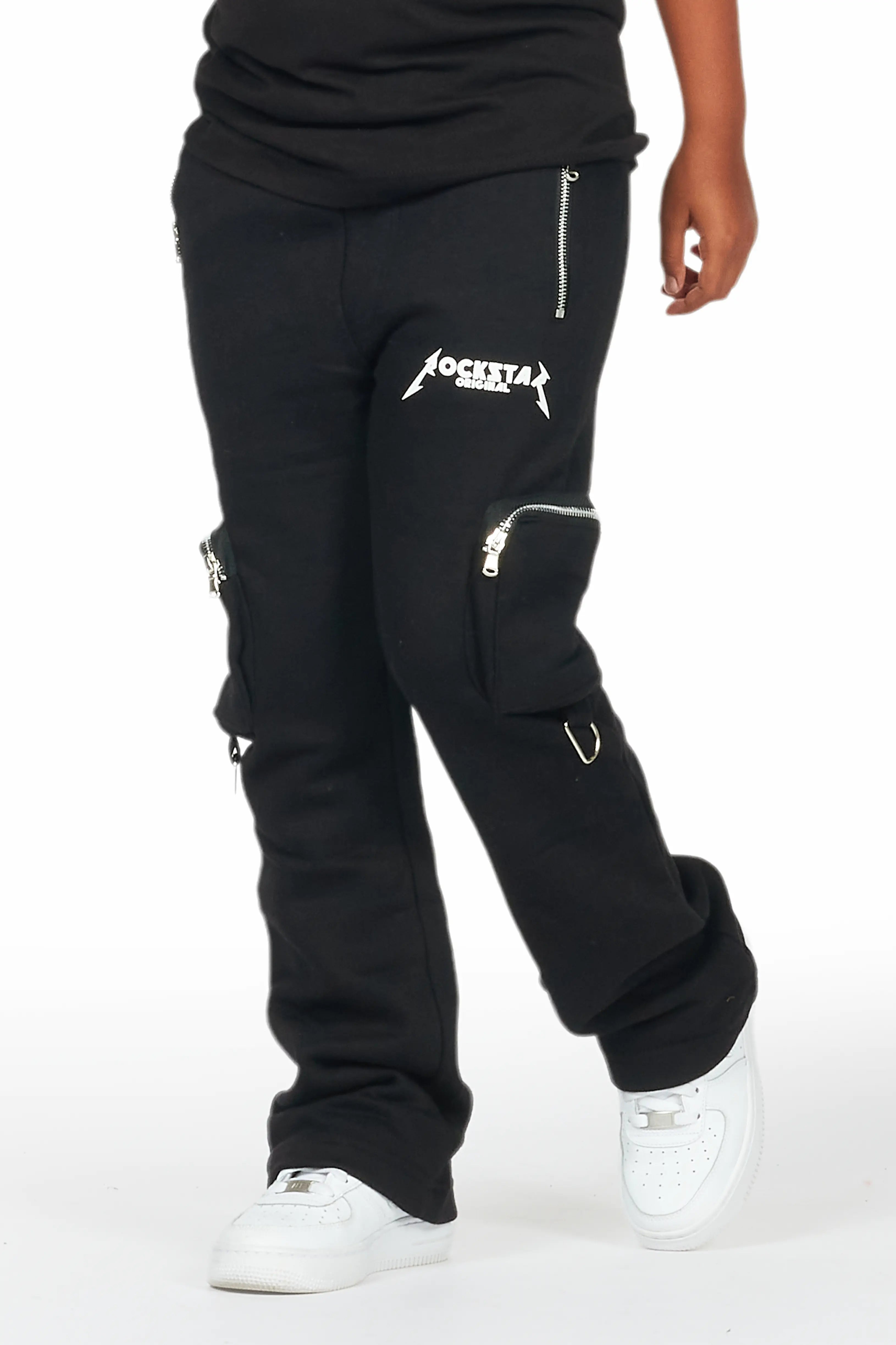 Boys Colin Black Stacked Flare Track Pants Edgy Men's Punk