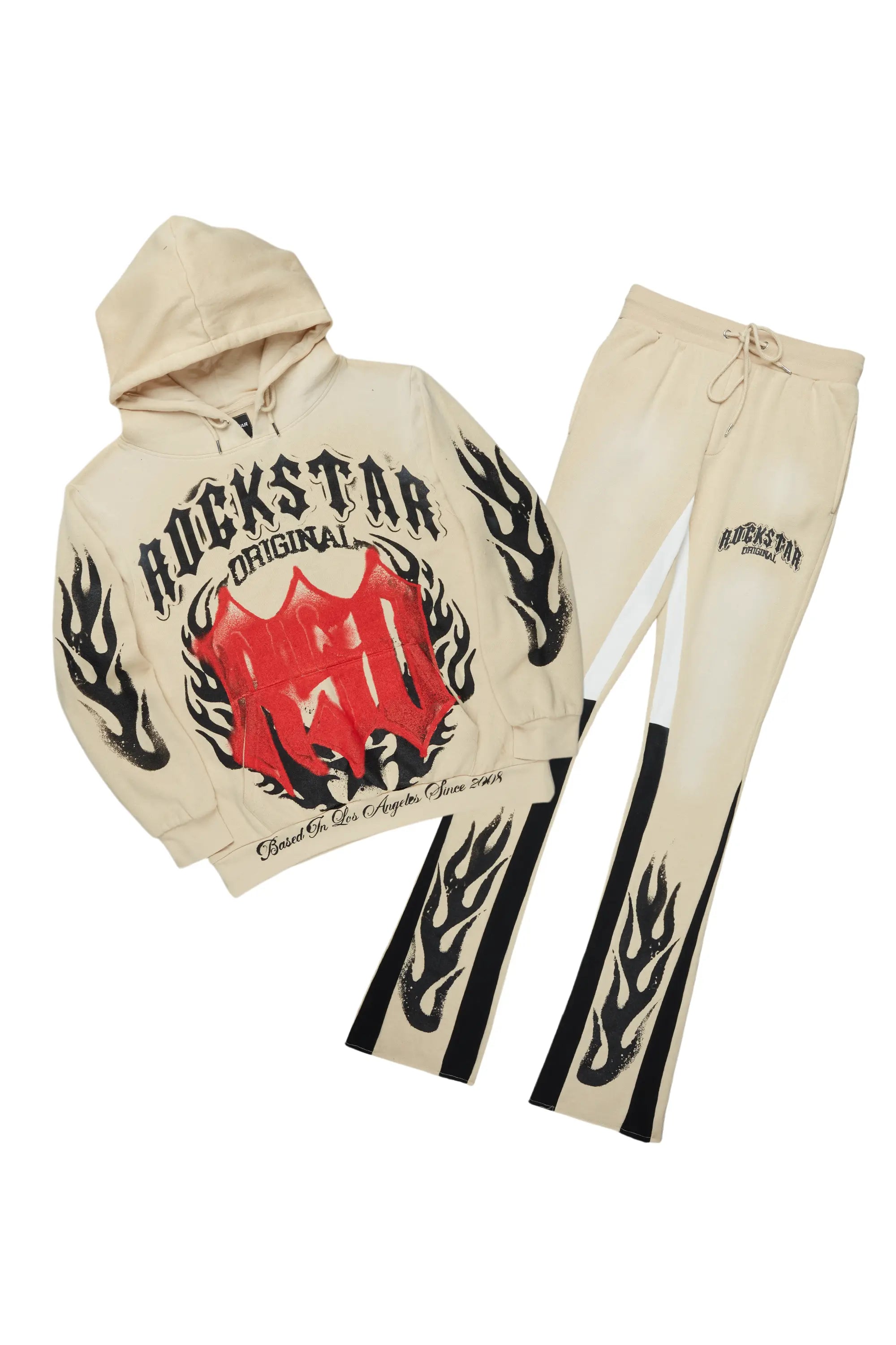 Boaz Beige Stacked Flare Hoodie Track Set Sporty Men's Tennis