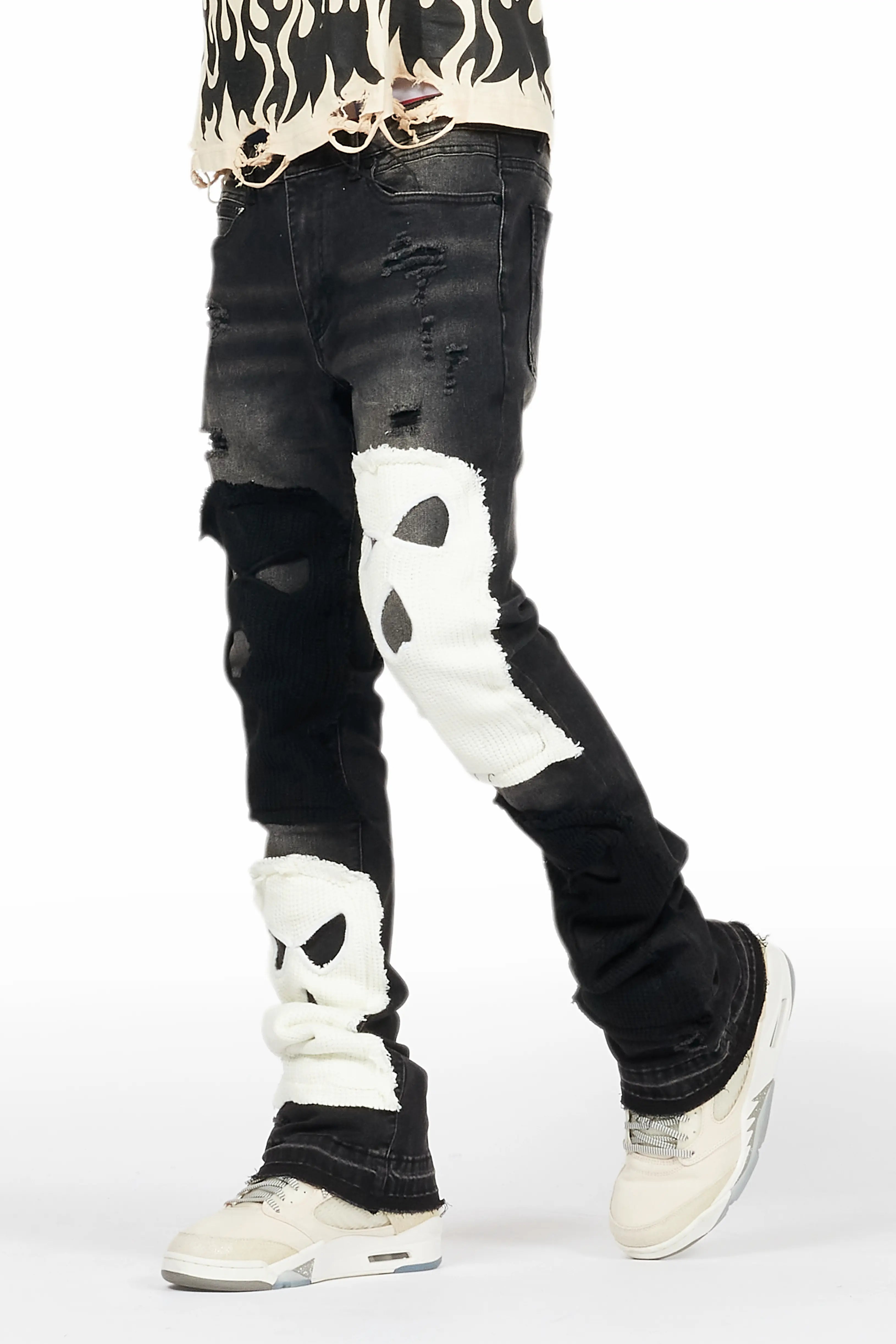 Destry Black/White Patchwork Stacked Flare Jean Elegant Men's Cashmere