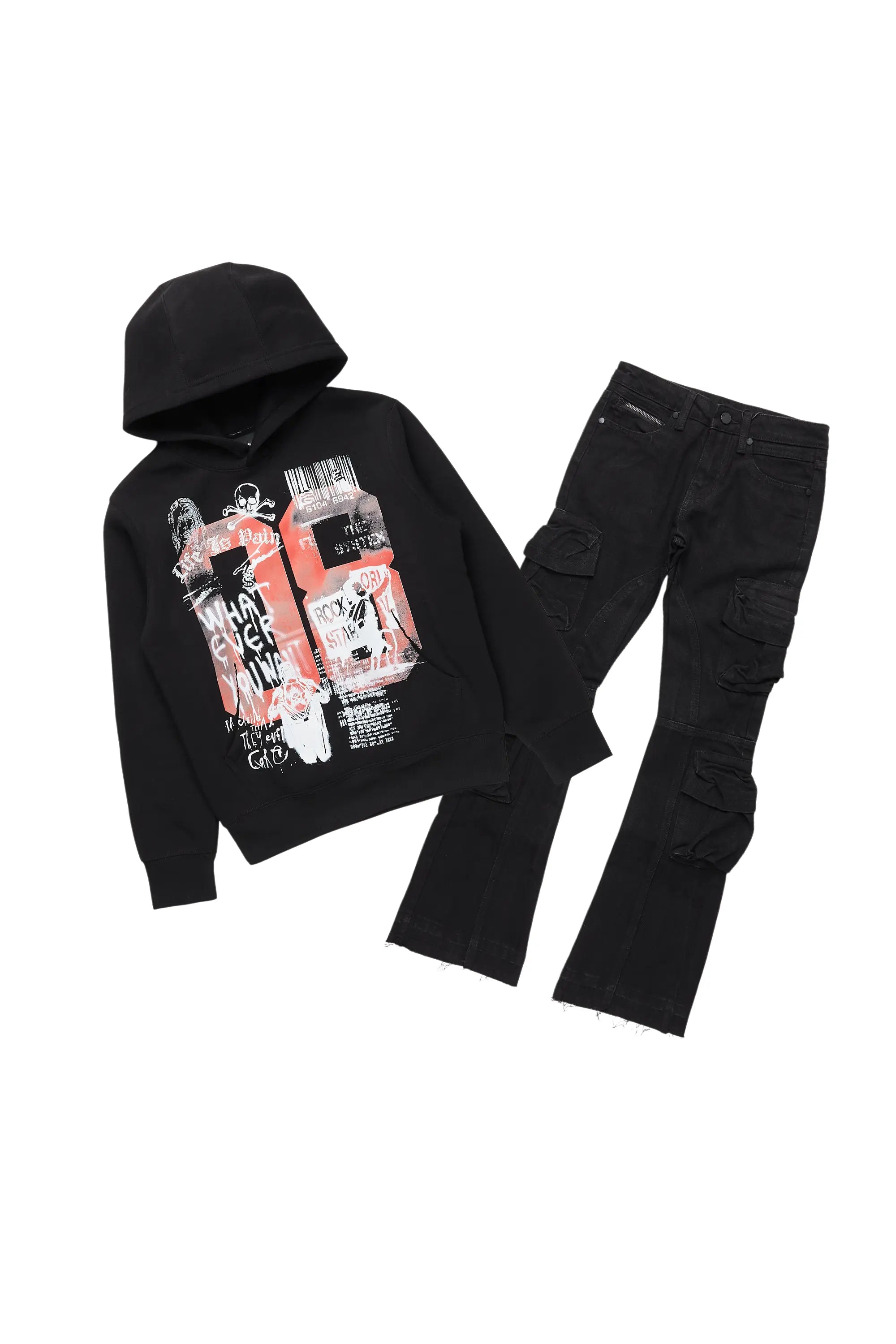 Boys Beau Black Hoodie/ Stacked Flare Jean Business