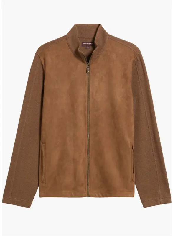 SUEDE FULL ZIP JACKET - CAMEL Sleek Men's Contemporary 