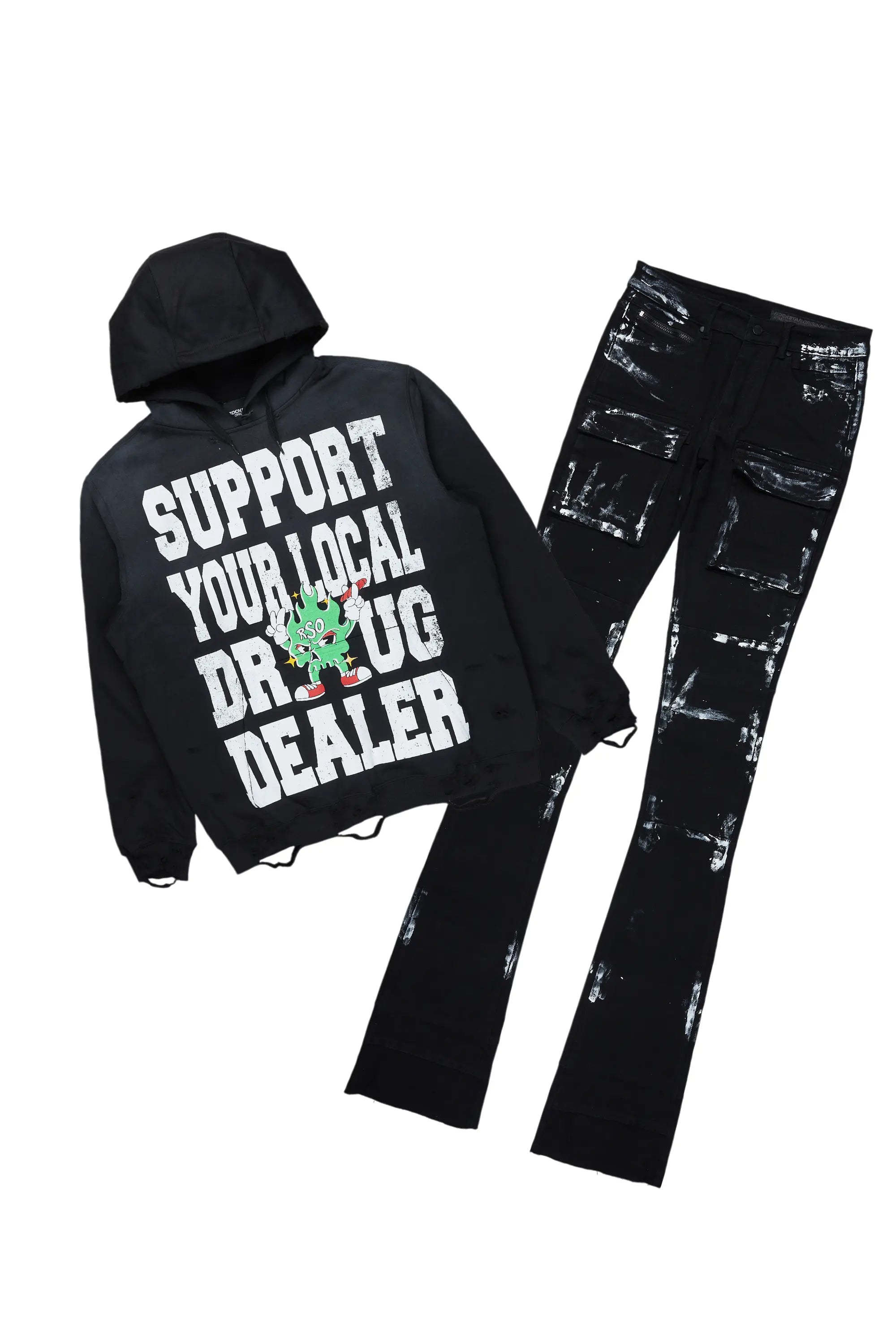 Tarl Black Hoodie/Super Stacked Flare Jean Bundle Refined Men's Velvet