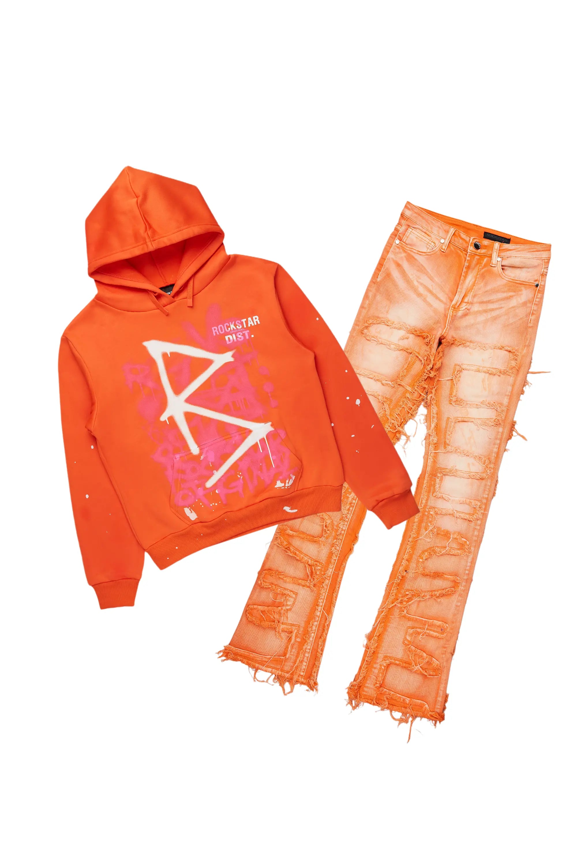 Rachael Orange Hoodie/Stacked Flare Jean Set Cclassic Men's Tweed