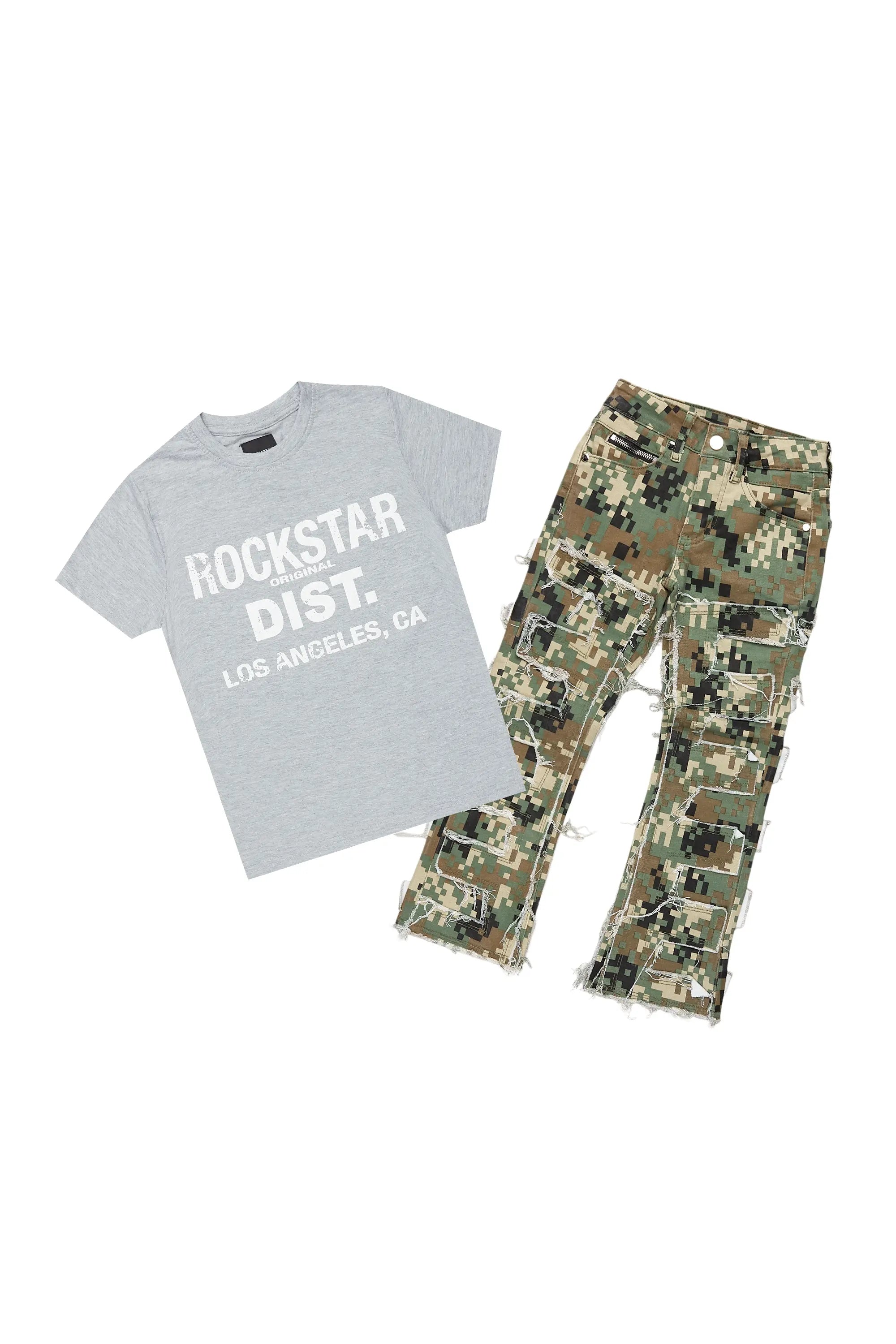 Boys Koen Digital Camo T-Shirt/Stacked Flare Jean Set Relaxed Men's Australian 