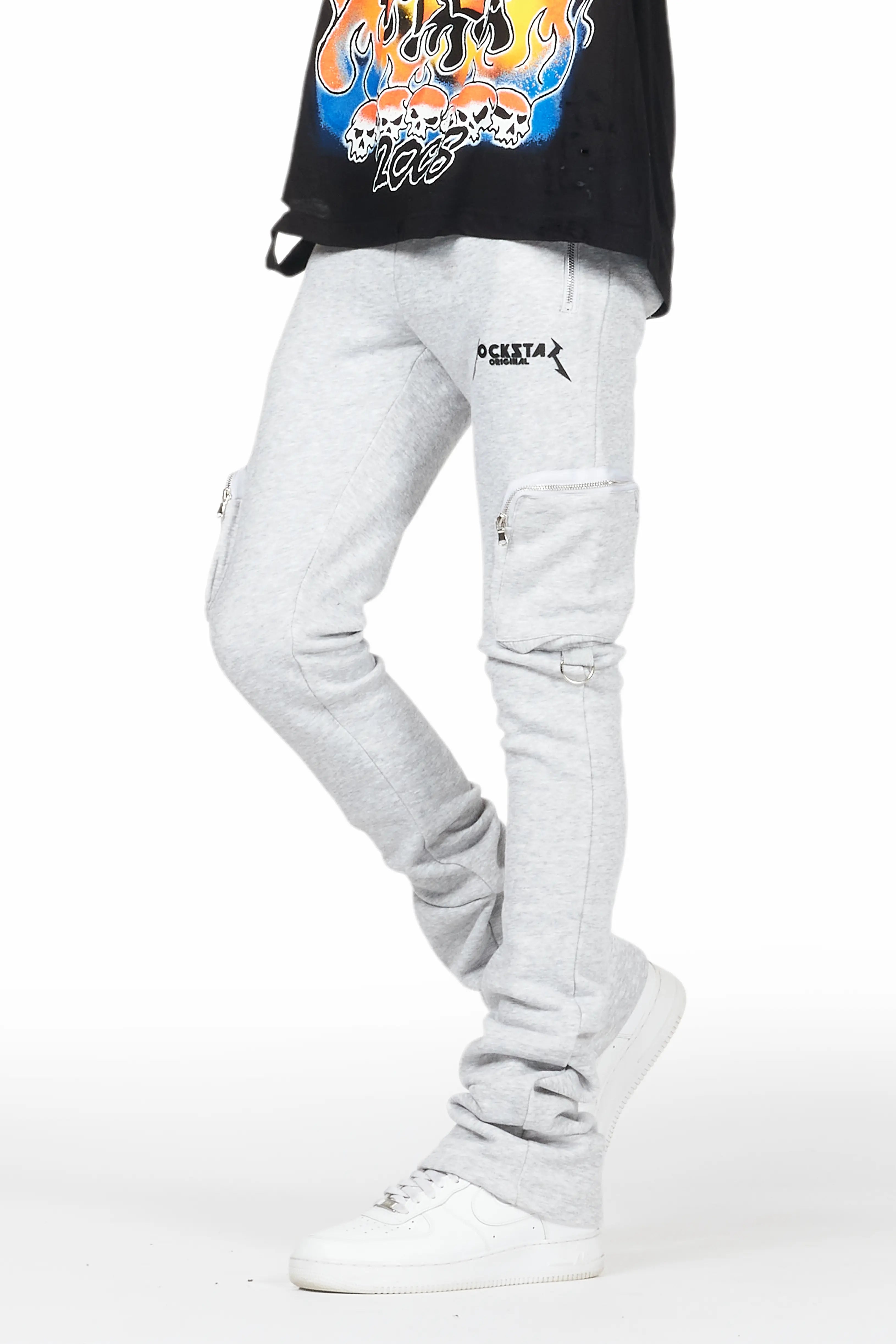 Colin Heather Grey Stacked Flare Trackpant Gym