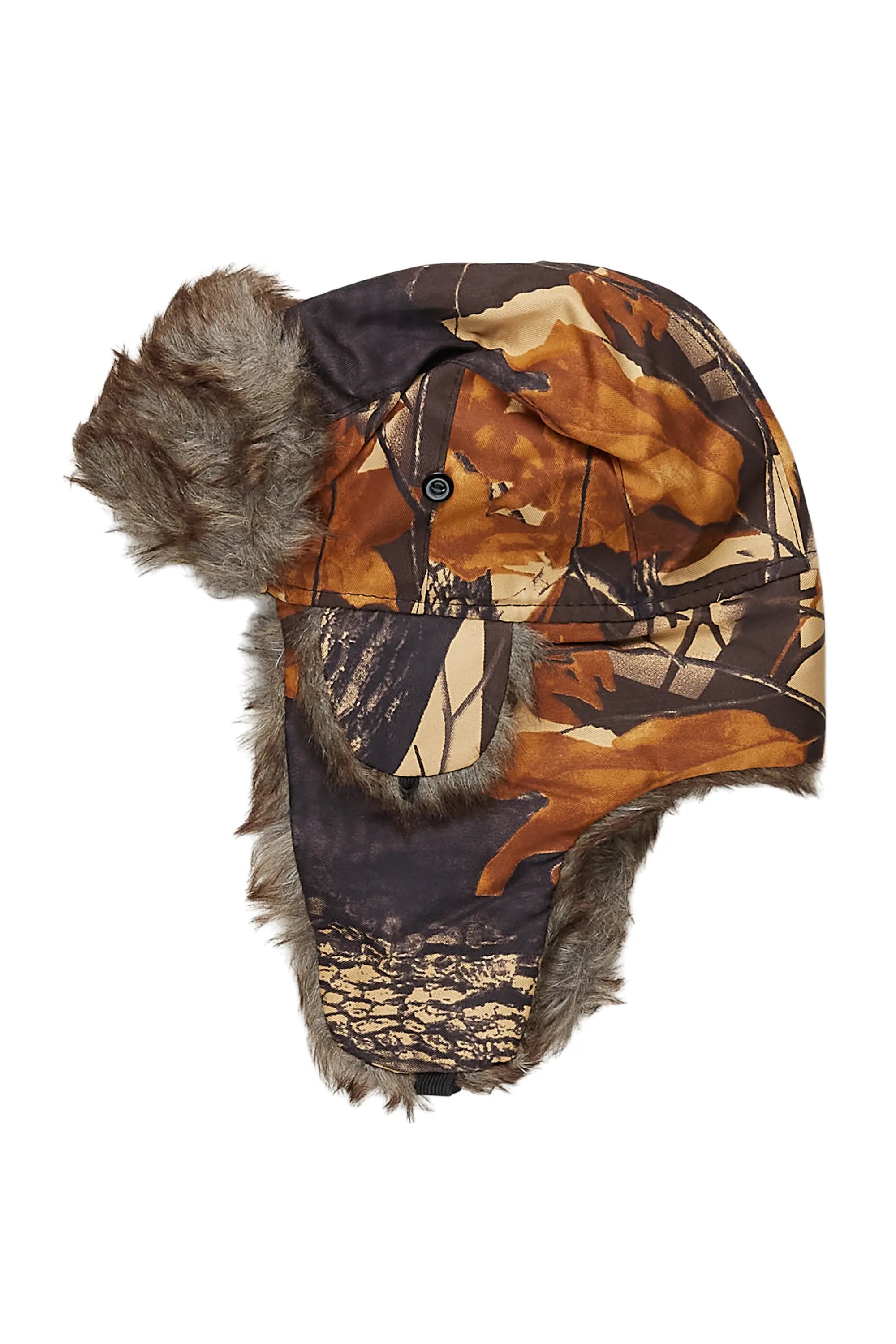 Saburo Brown Tree Camo Faux Fur Trapper Hat Dapper Men's 1920S