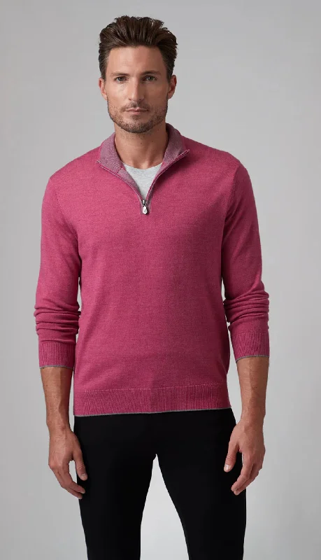 MERINO WOOL 1/4 ZIP - ROSEWATER Polished Men's Silk