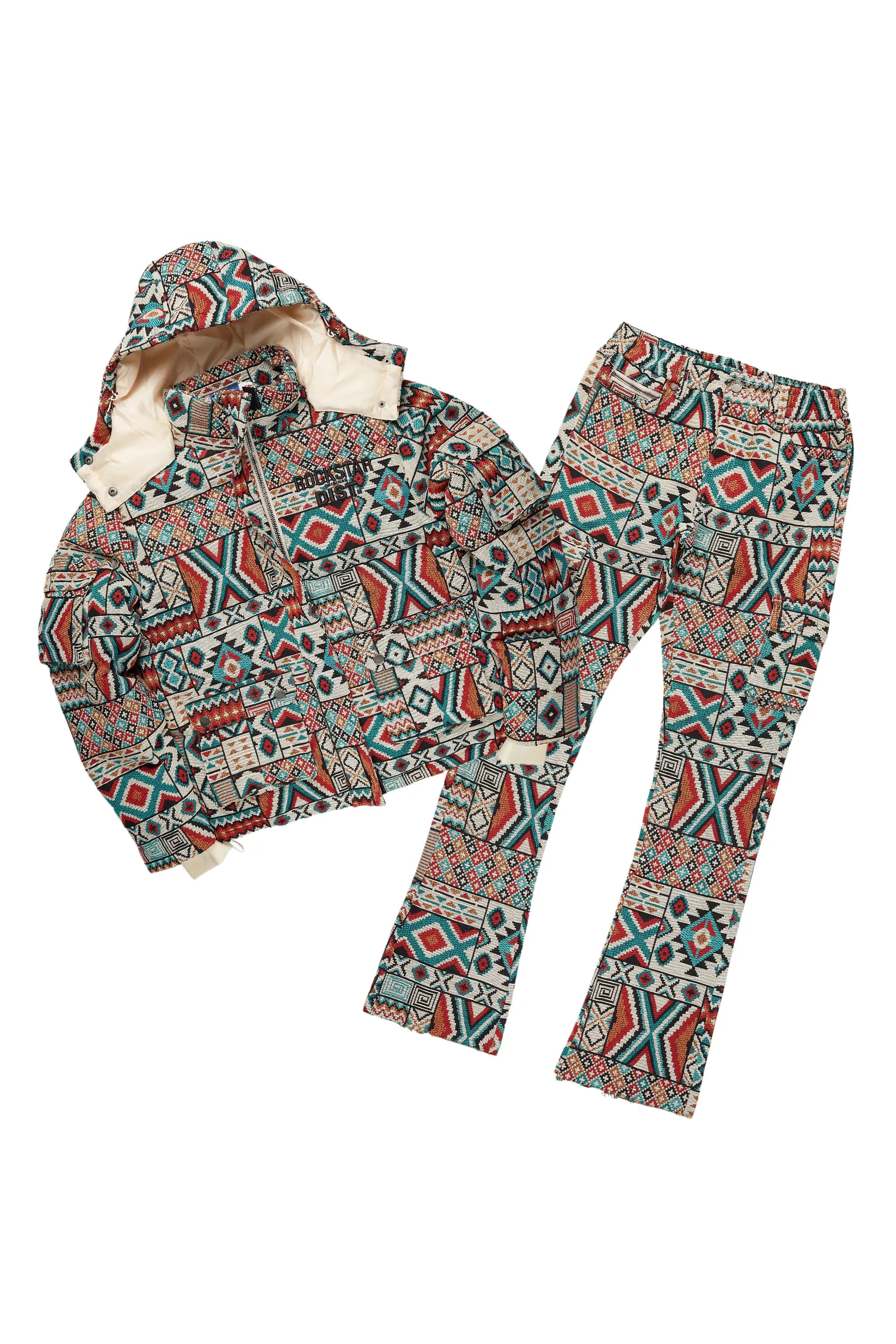 Nard Beige Multi Puffer & Nard Tapestry Jean Bundle Modern Men's Geometric