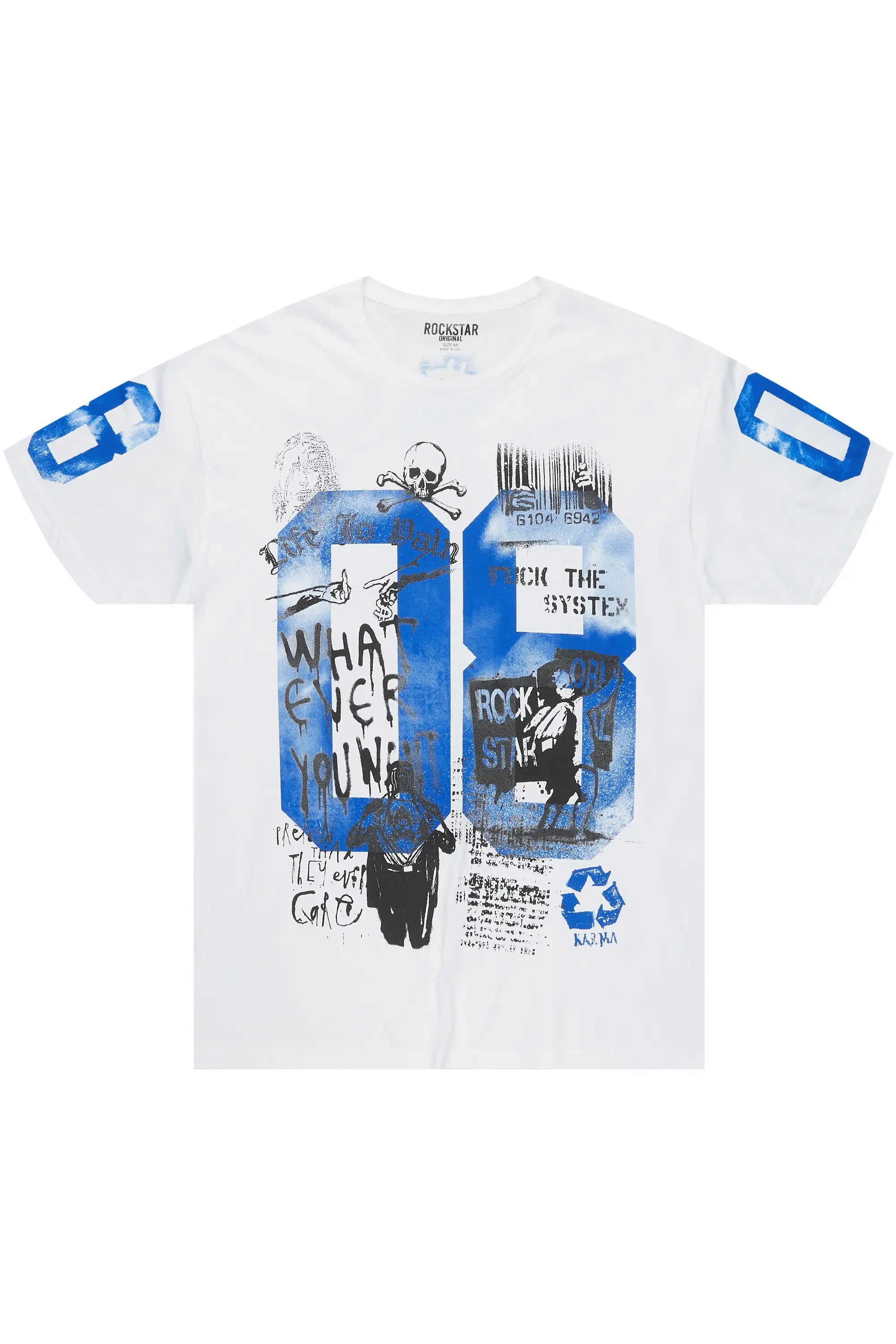 Grill White/Blue Graphic Oversized T-Shirt Modern Men's 