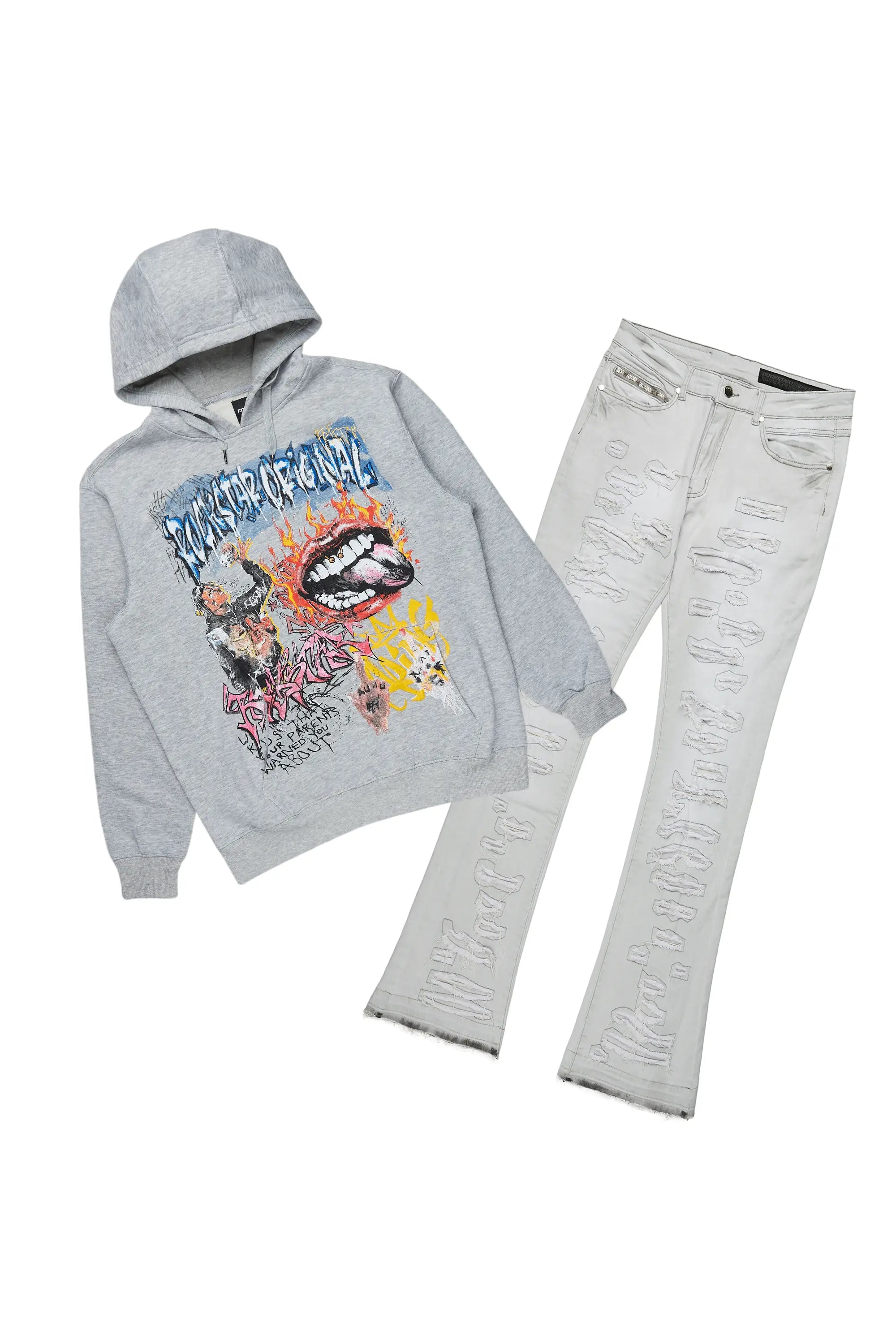 Yooz Grey Hoodie & Malyk Stacked Flare Jean Bundle Tough Men's Tactical