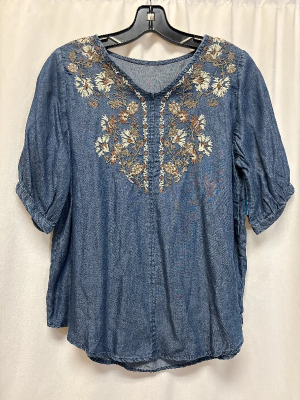 Top Short Sleeve By Clothes Mentor In Blue Denim, Size: S Casual Men's Loose