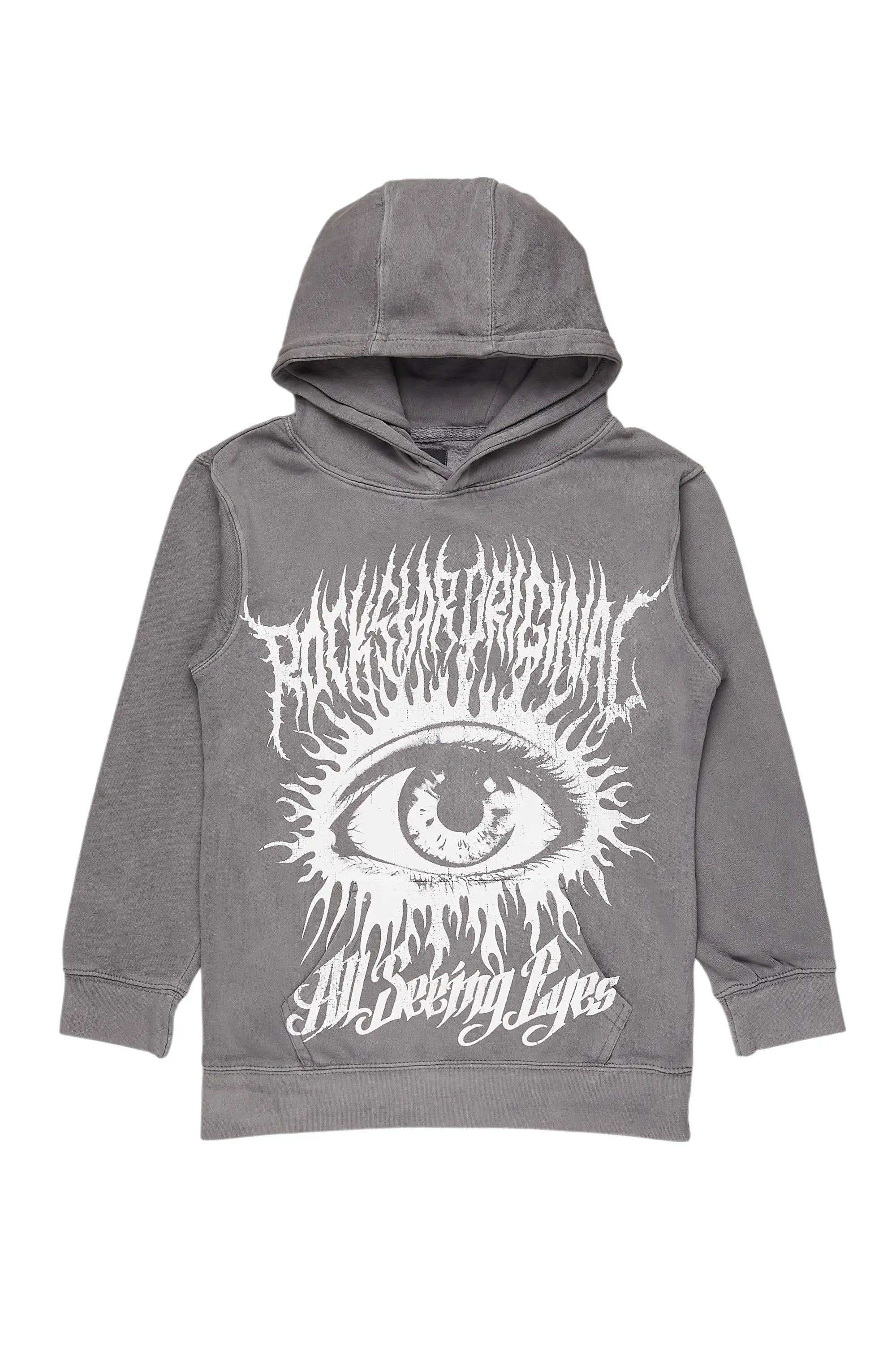 Boys All Eyes Grey Graphic Hoodie Sleek Men's Metallic