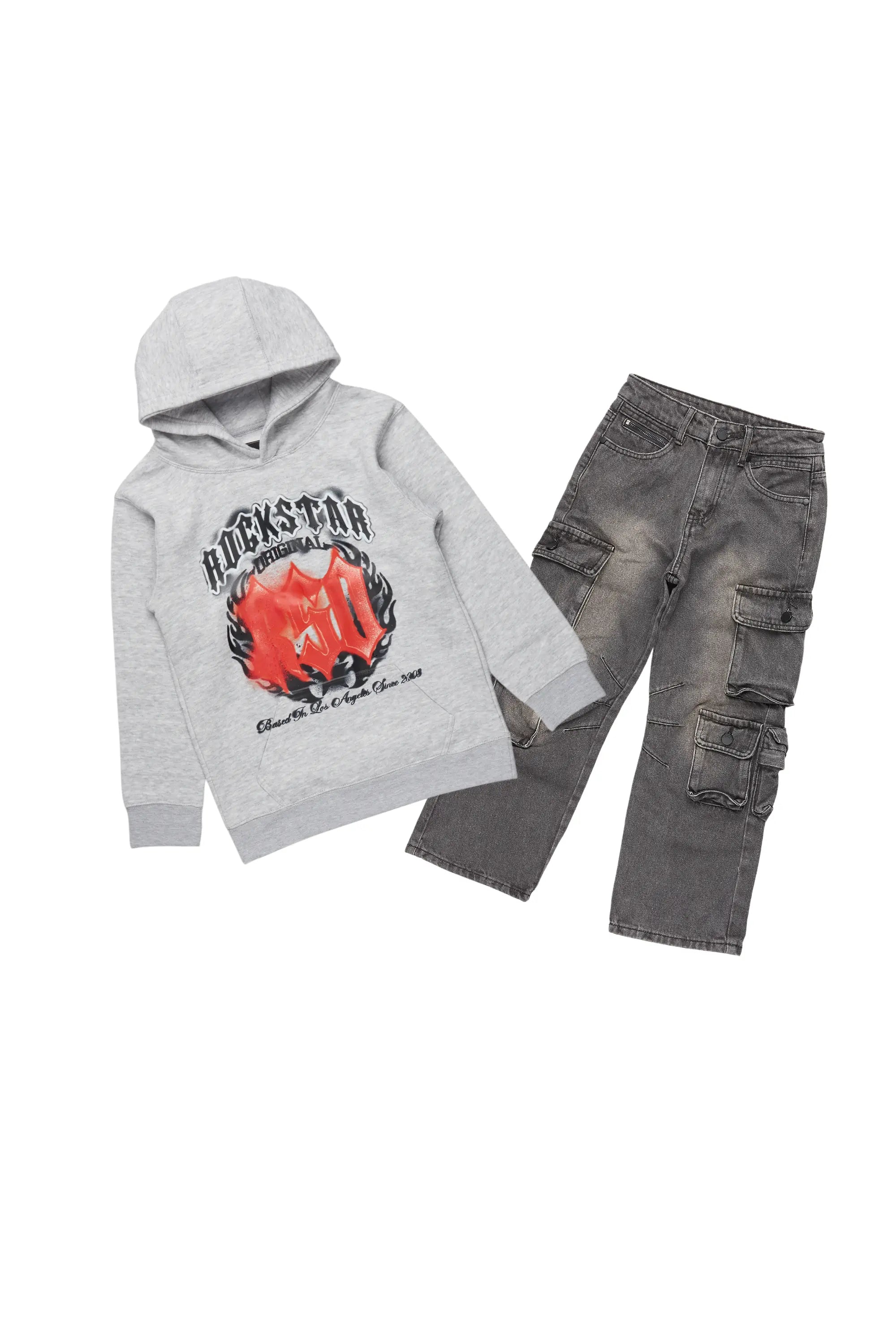 Boys Boaz Light Grey Hoodie/ Stacked Flare Jean Adventure