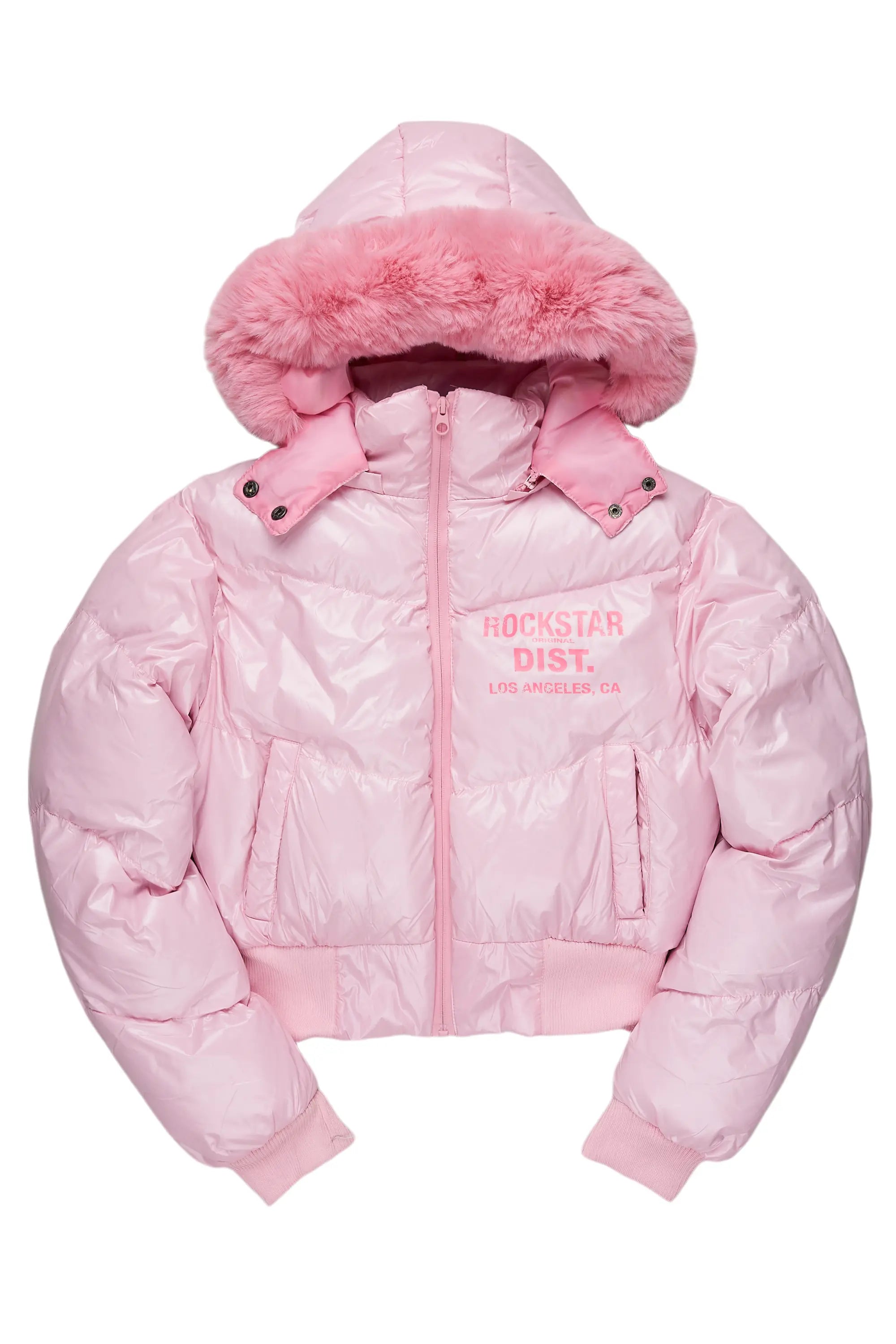 Moncia Pink Puffer Jacket Monochromatic Office Style