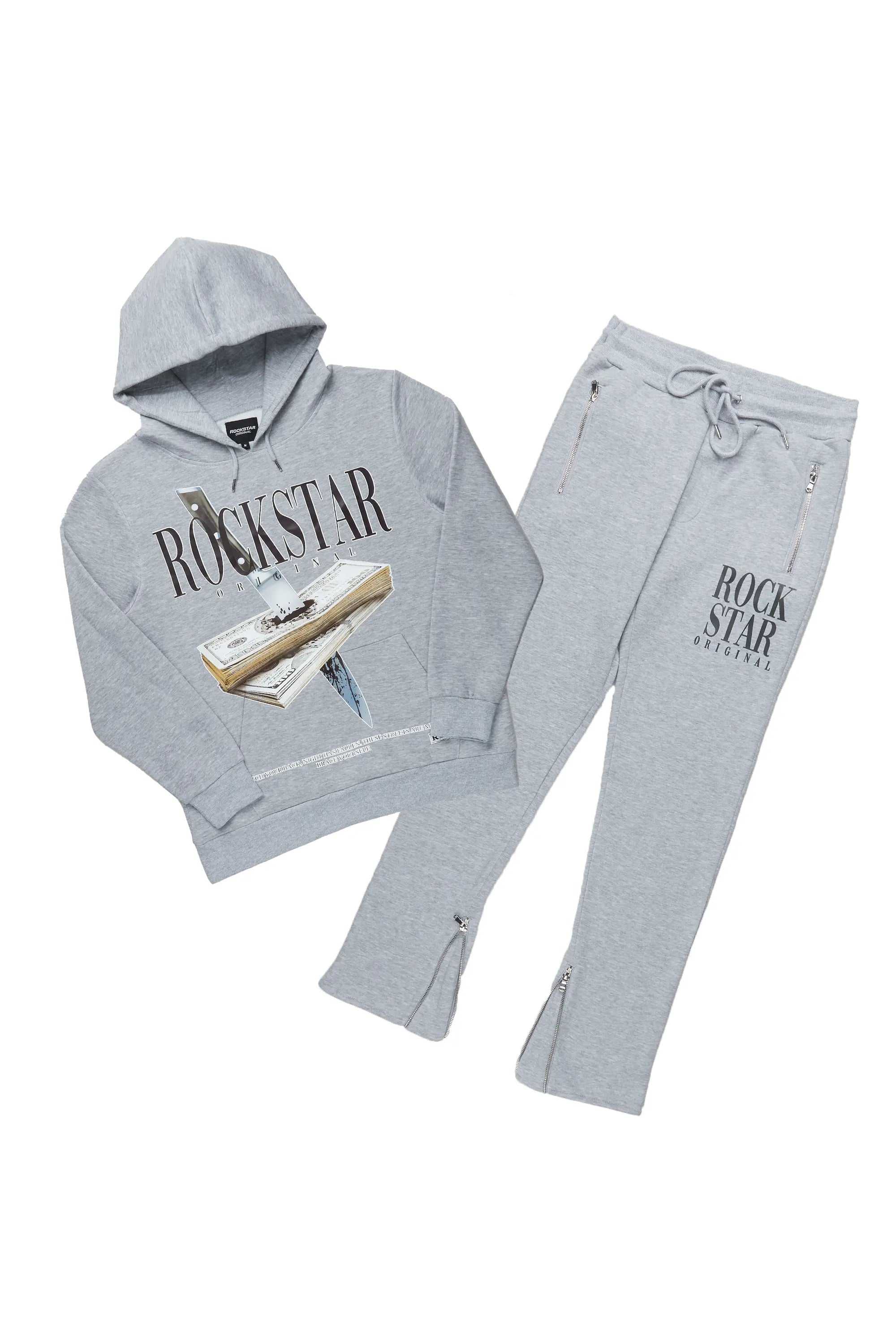 Dayte Nite Heather Grey Slim Fit Track Set Sleek Men's Metallic