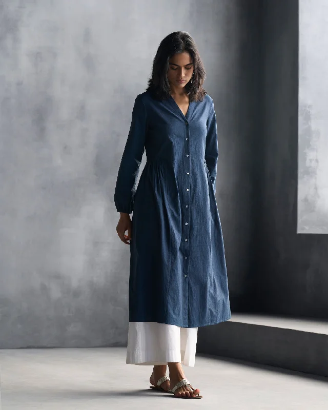 Flared Kurta - Blue Monochromatic Office Style