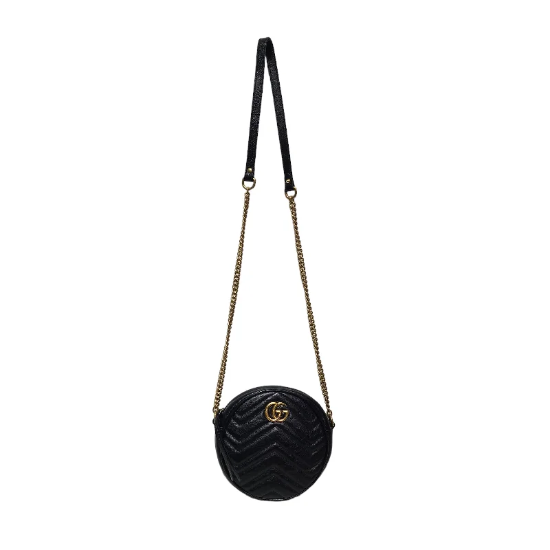 GUCCI///Cross Body Bag/--/Plain/Leather/BLK/W [Designers] Design/GG Round Marmont Lumberjack