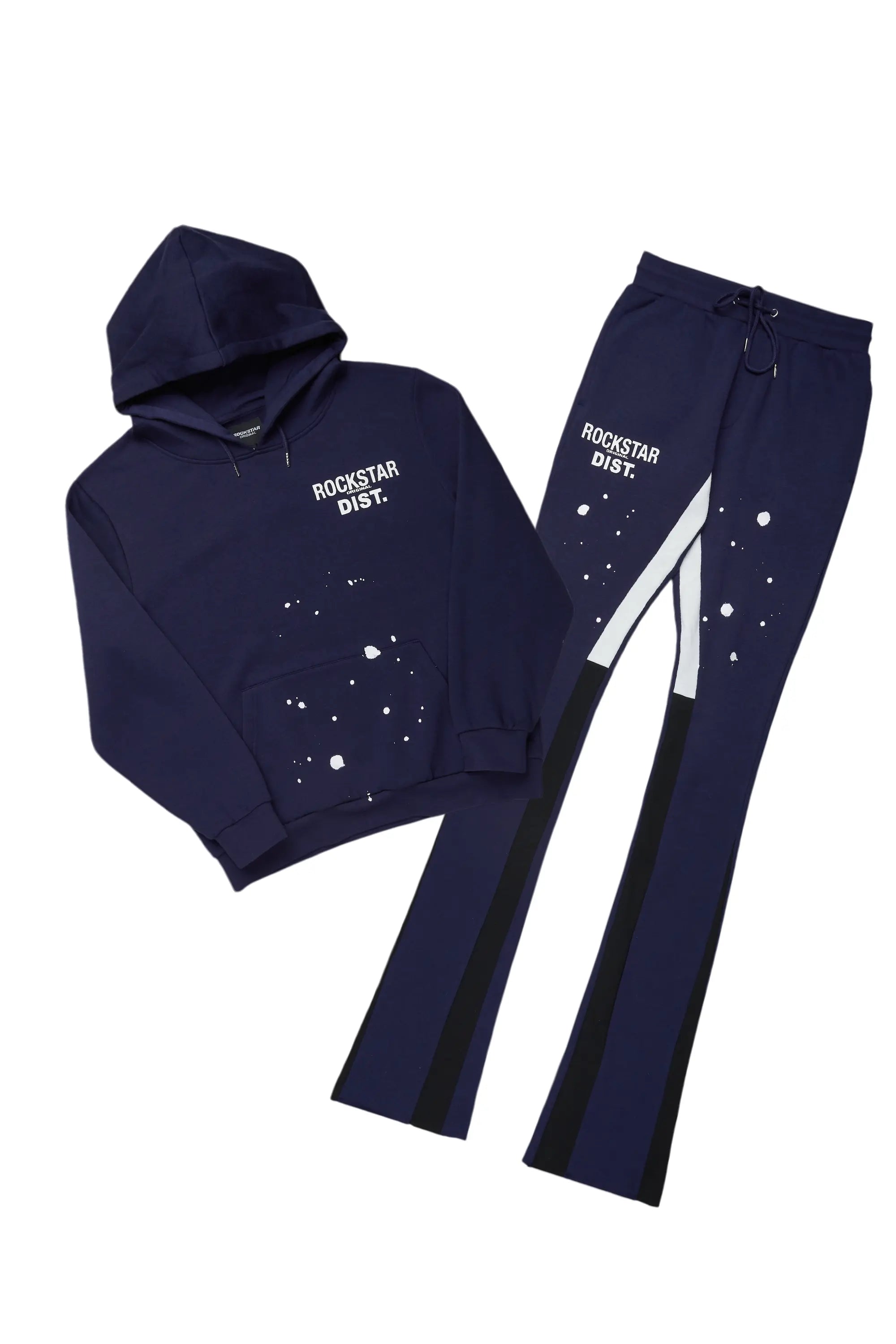 Raffer Navy Hoodie/Super Stacked Flare Pant Set Bold Men's Statement