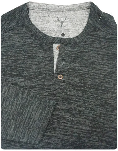 HEATHERED FUZZY HENLEY - BLACK Unique Men's Upcycled