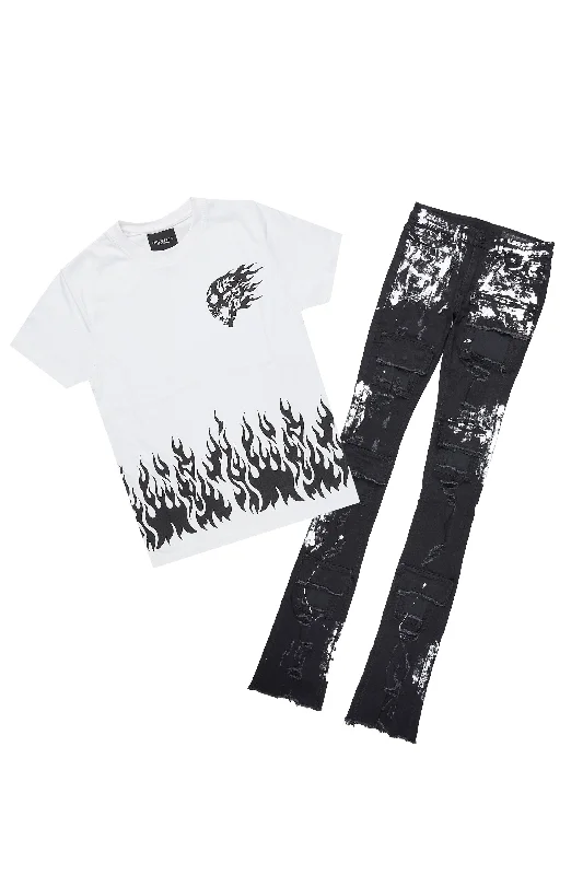 Bubble White T-Shirt/Super Stacked Flare Jean Bundle Dynamic Men's High