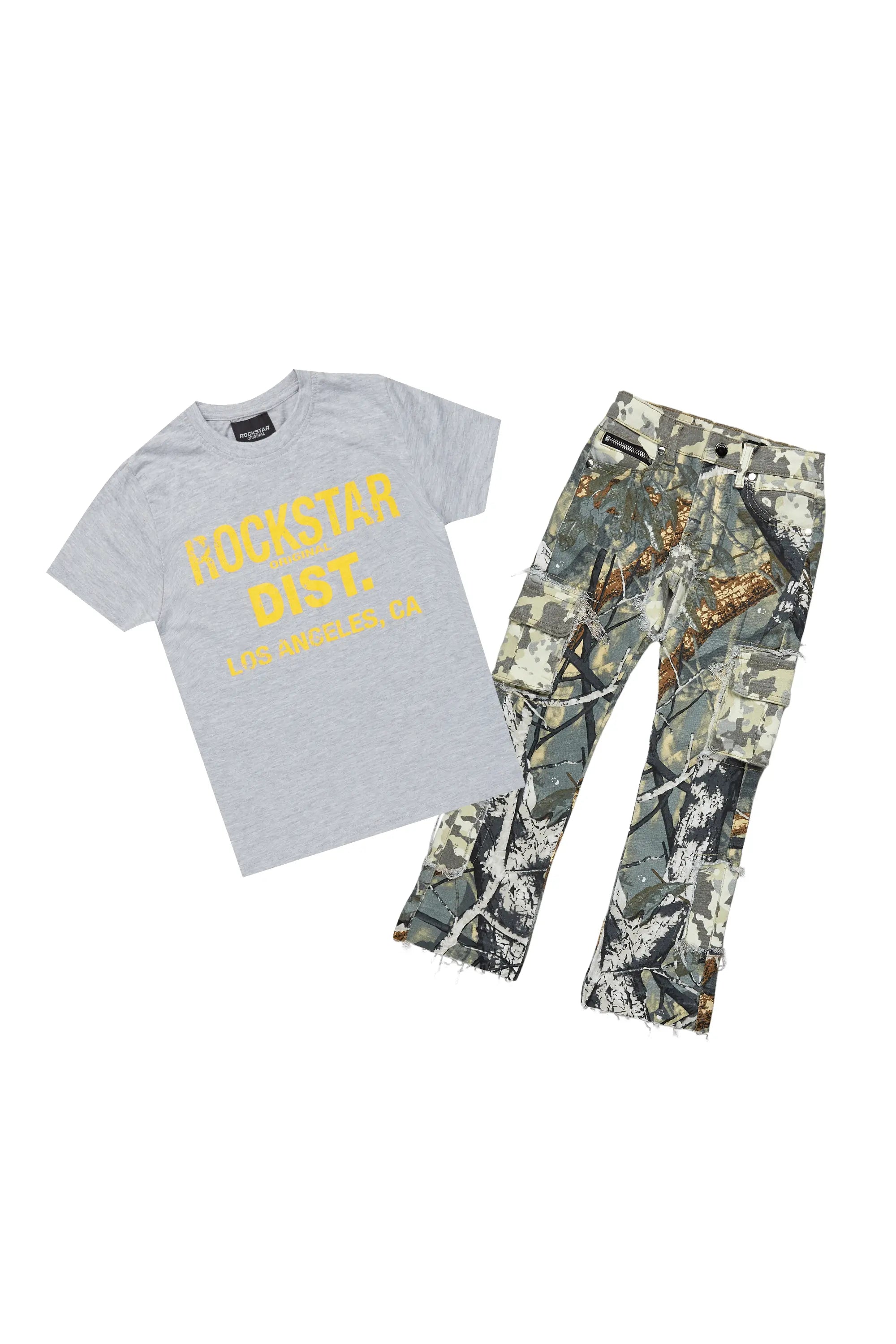 Boys Koen Grey/Tree Camo T-Shirt/Stacked Flare Jean Set Traditional Men's Country