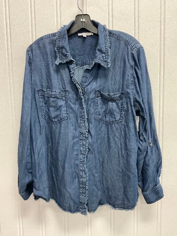 Top Long Sleeve By Chicos In Blue Denim, Size: Xl Refined Men's Velvet