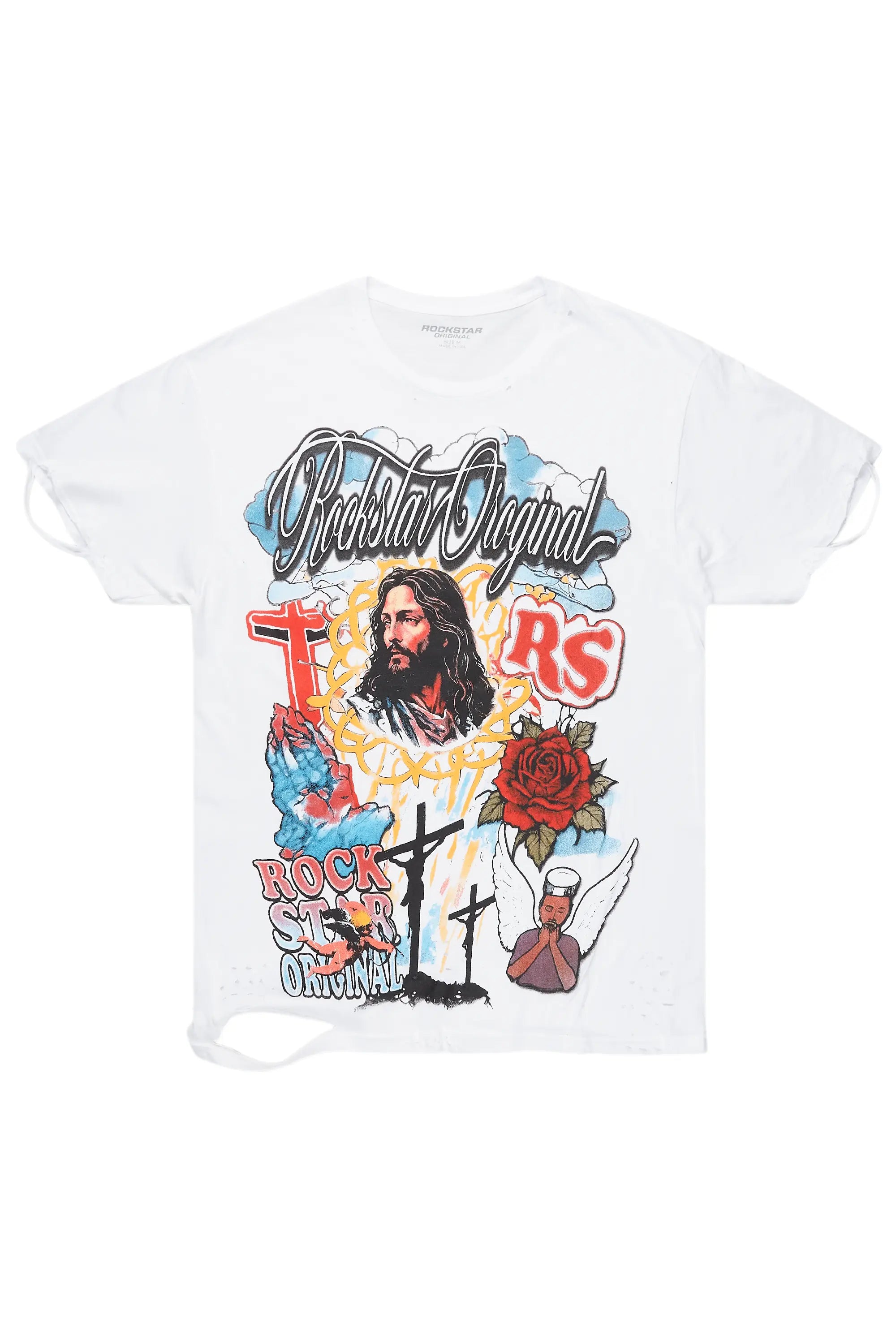 Tadashi White Graphic Oversized T-Shirt Luxurious Men's High