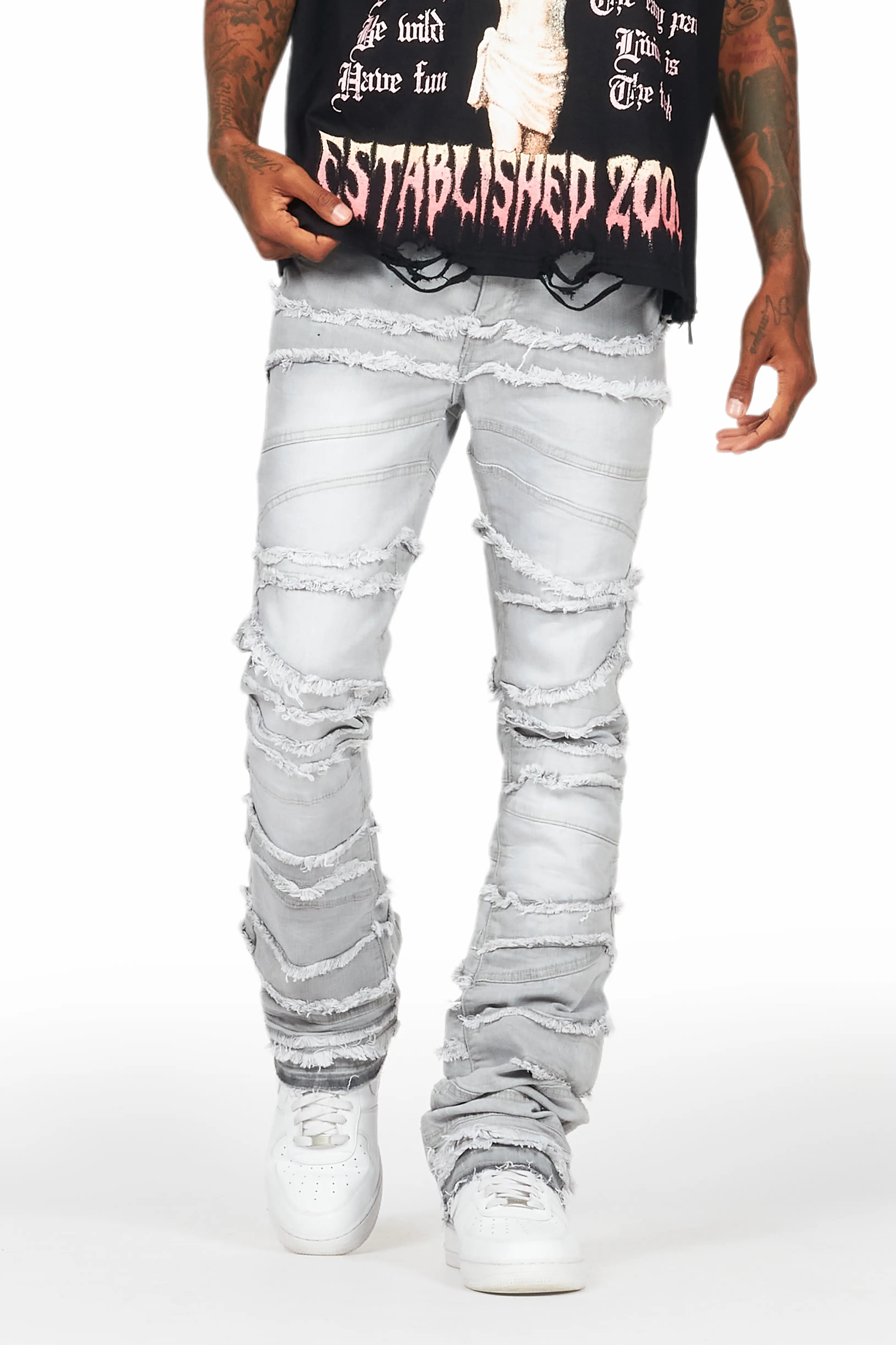 Franko Light Grey Stacked Flare Jean Bold Men's Animal