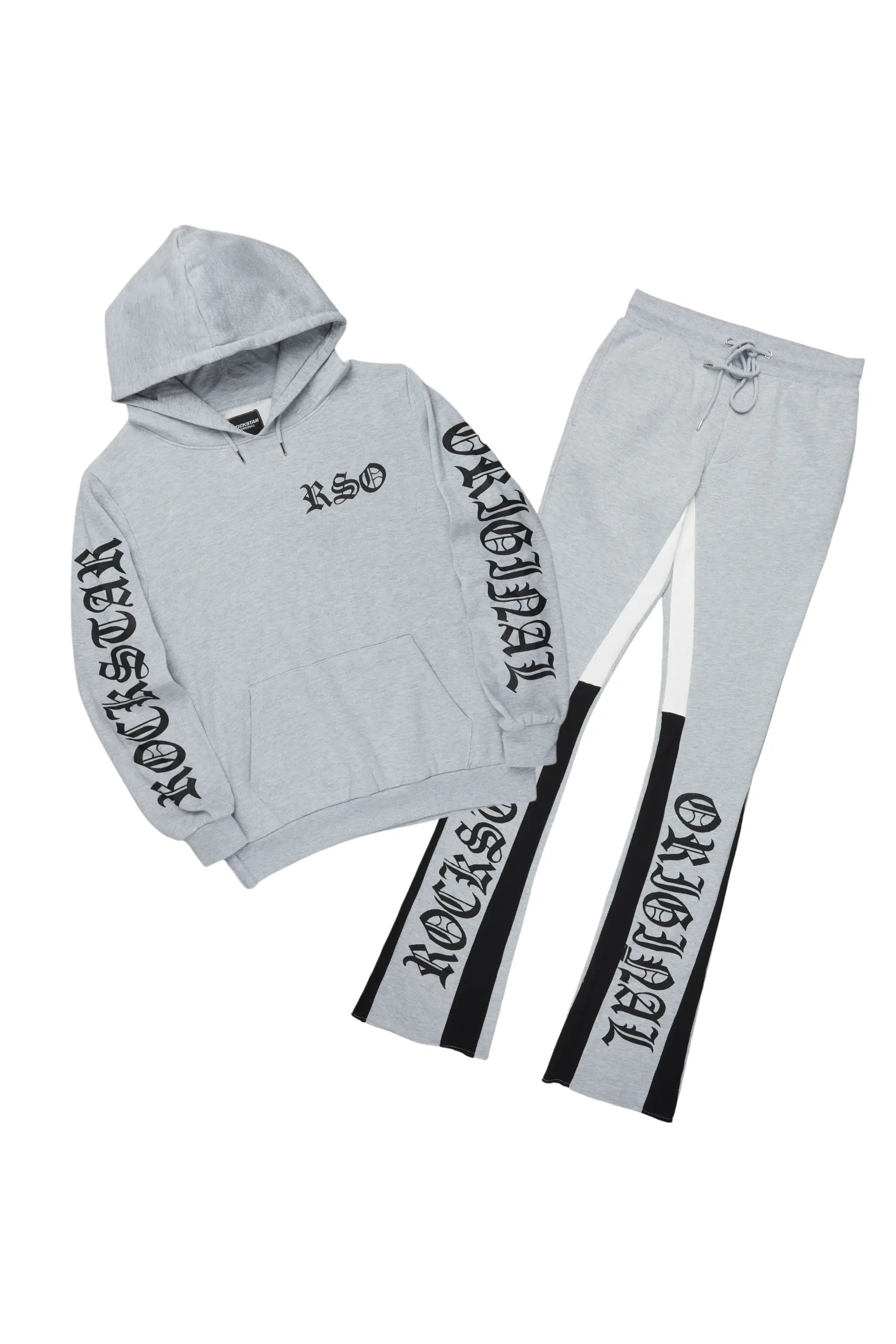 Alonzo Heather Grey Stacked Flare Hoodie Track Set Polished Men's Silk