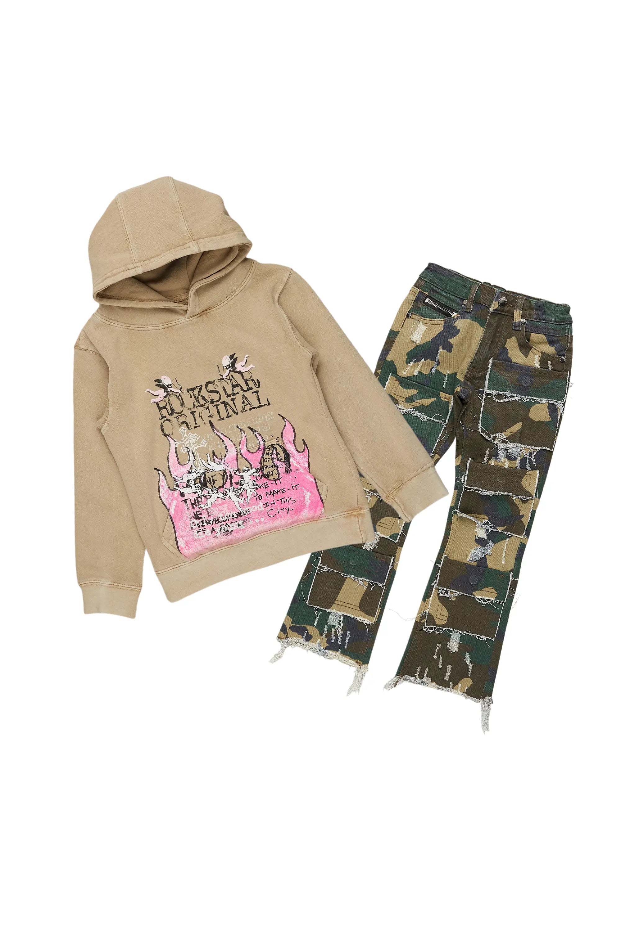 Girls Leira Camo Hoodie/Stacked Flare Jean Set Rugged Men's Outdoor 