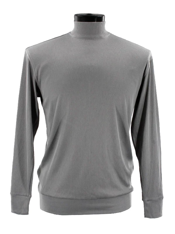 Log In Long Sleeve High Neck Men's T-Shirt - Solid Pattern Grey #632