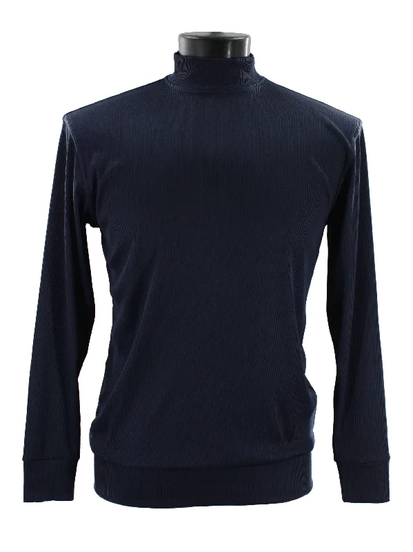 Log In Long Sleeve High Neck Men's T-Shirt - Solid Pattern Navy #632