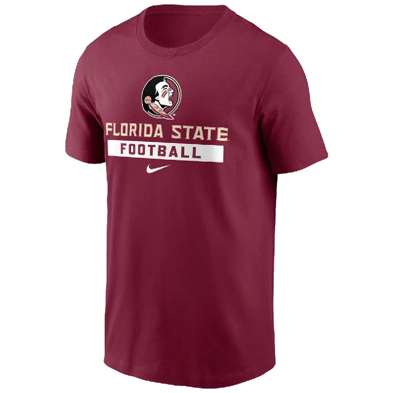 Nike Men's Seminole Logo/Florida State Football Design Short Sleeve Cotton T-shirt - Garnet