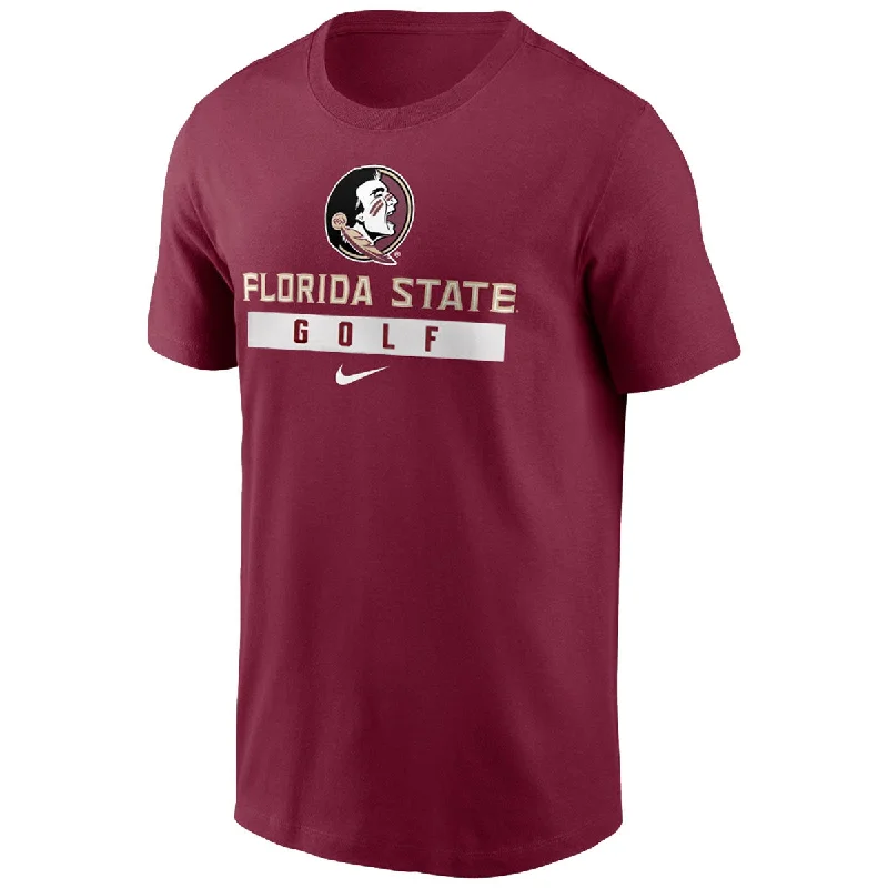 Nike Men's Seminole Logo Florida State Golf Design Short Sleeve Cotton T-shirt - Garnet