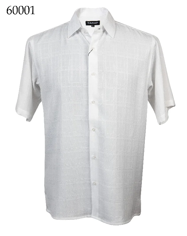 Bassiri Short Sleeve Button Down Casual Tone on Tone Men's Shirt - Shadow Geometric Pattern White #60001