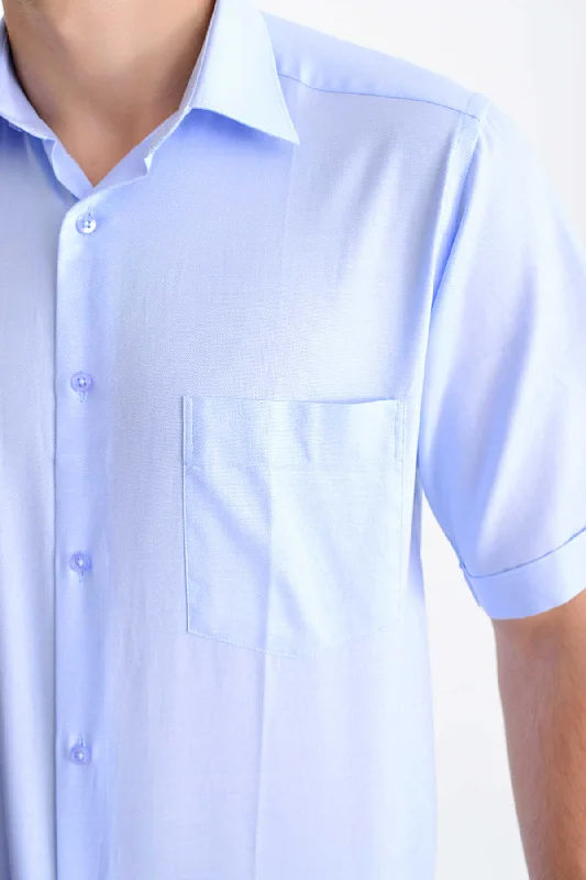 Classic Fit Short Sleeve Patterned Cotton Dress Shirt, Light Blue D.