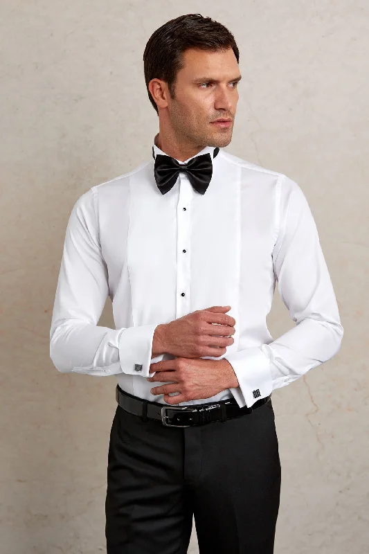 Comfort Fit French Cuff Cotton Tuxedo Shirt, White