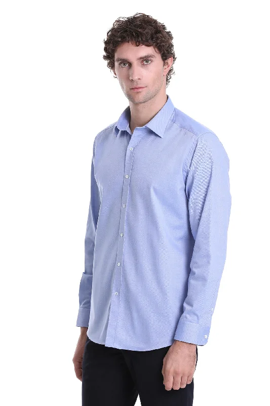 Comfort Fit Long Sleeve Patterned Cotton Casual Shirt, Dark Blue D.