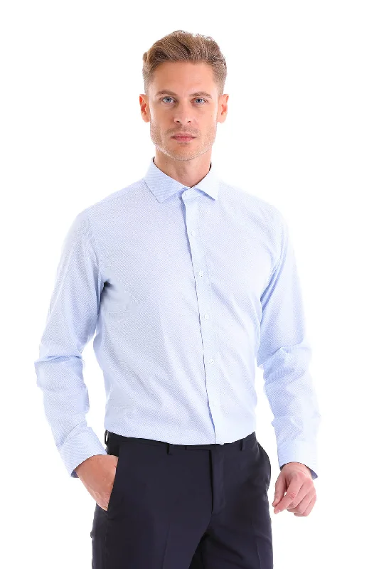 Comfort Fit Long Sleeve Patterned Cotton Dress Shirt, Light Blue D.